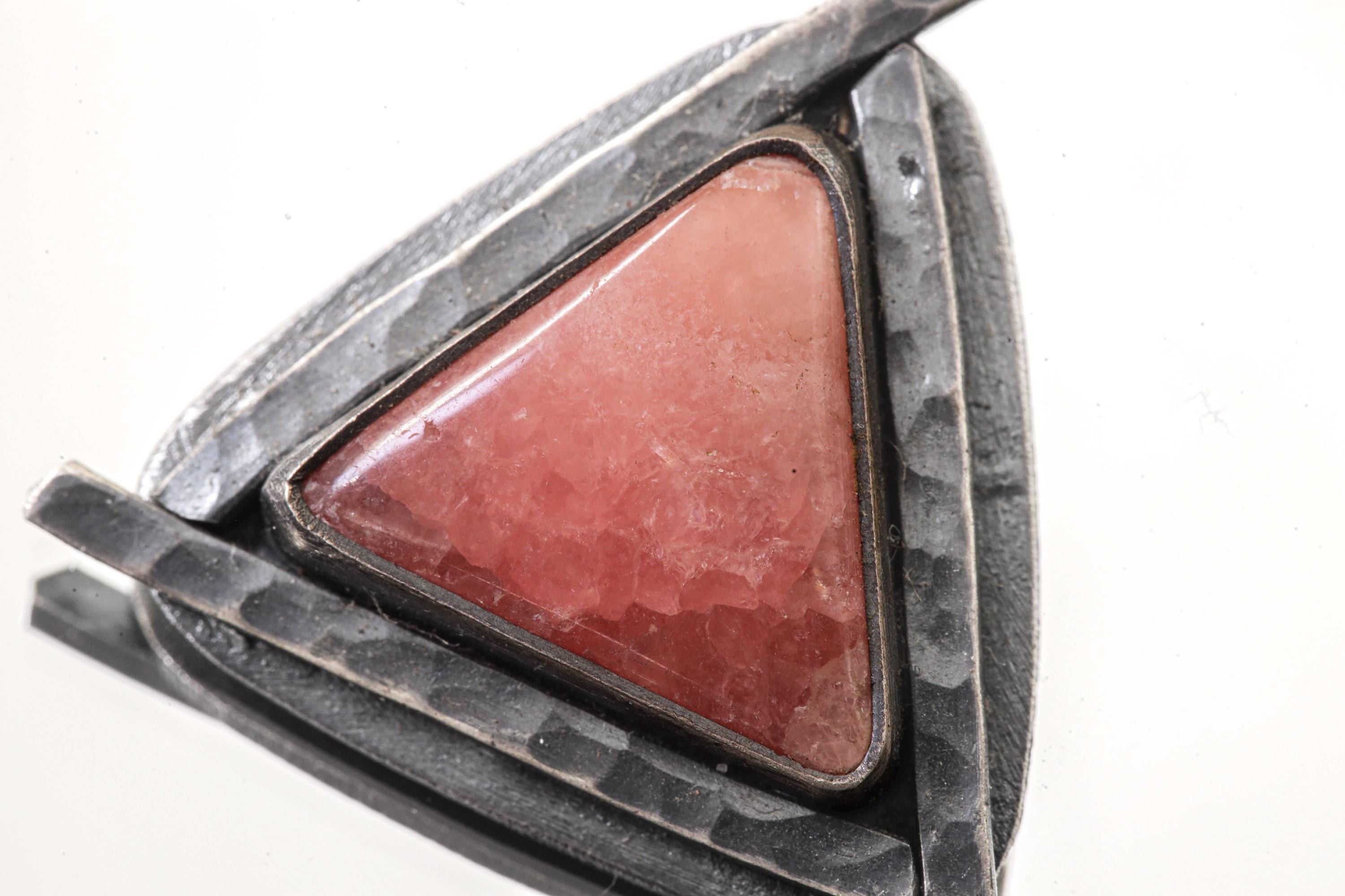 Oxidized Sterling Silver Rhodochrosite Pendant: Heart Chakra Gemstone