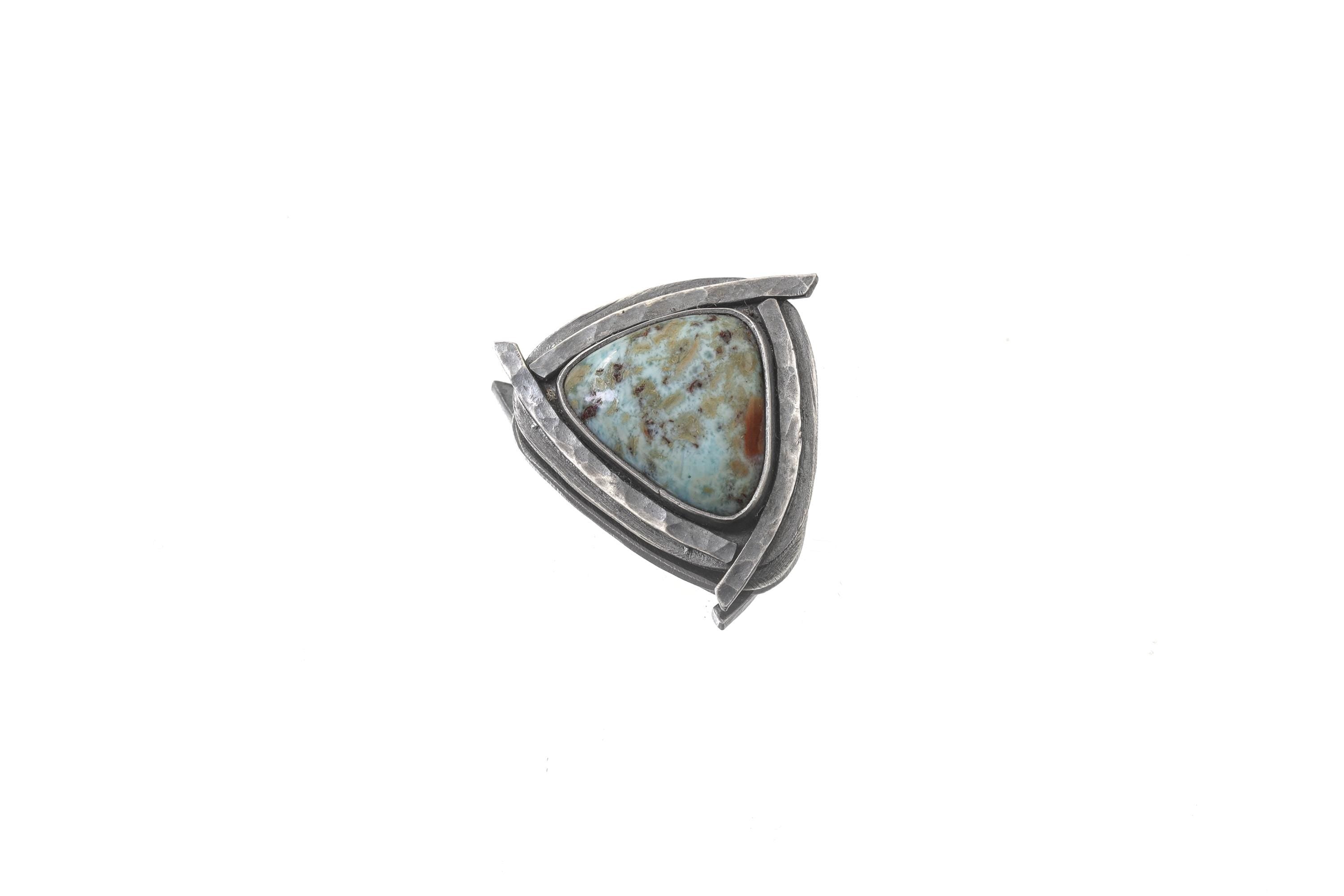 Larimar Triangle Pendant 925 Sterling Silver Oxidized Necklace Throat Third Eye Chakra Aquarius Gift