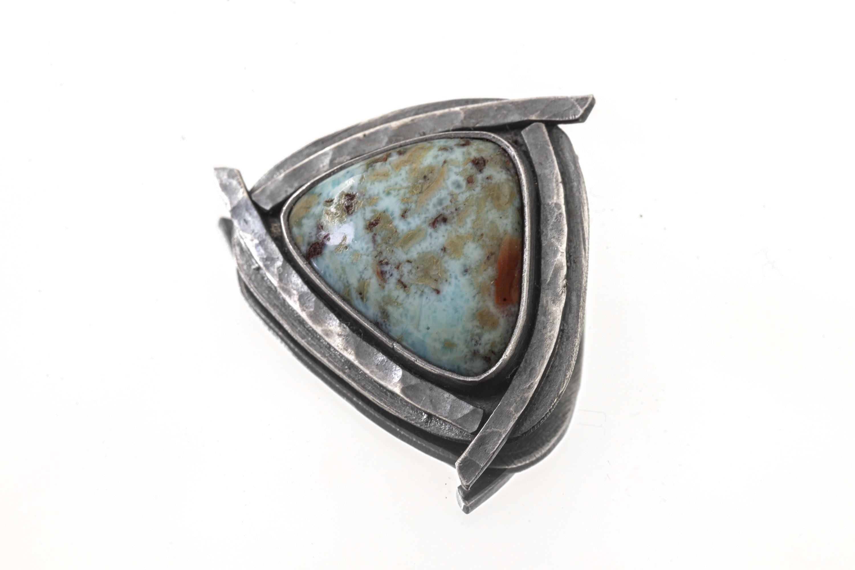 Larimar Triangle Pendant 925 Sterling Silver Oxidized Necklace Throat Third Eye Chakra Aquarius Gift