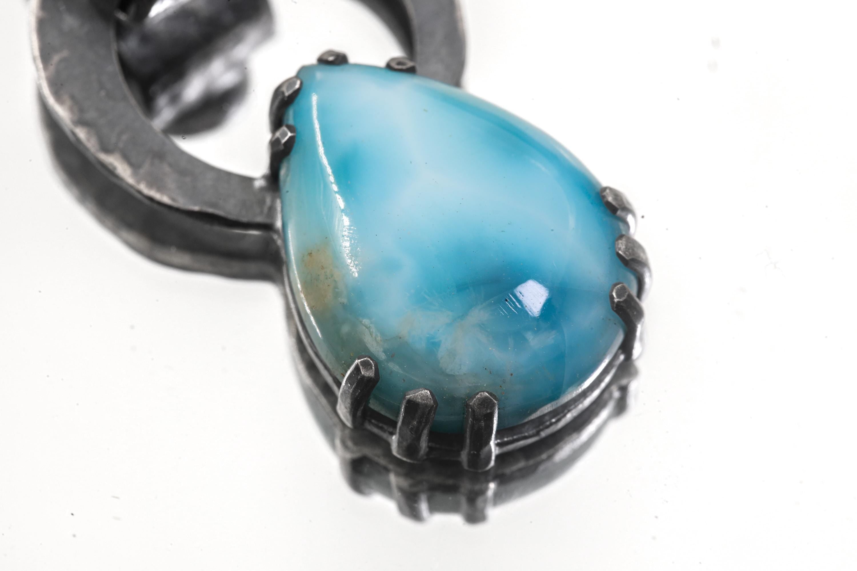 Blue Moonstone Larimar Pendant 925 Sterling Silver Oxidized Claw Necklace Throat Third Eye Chakra Gift