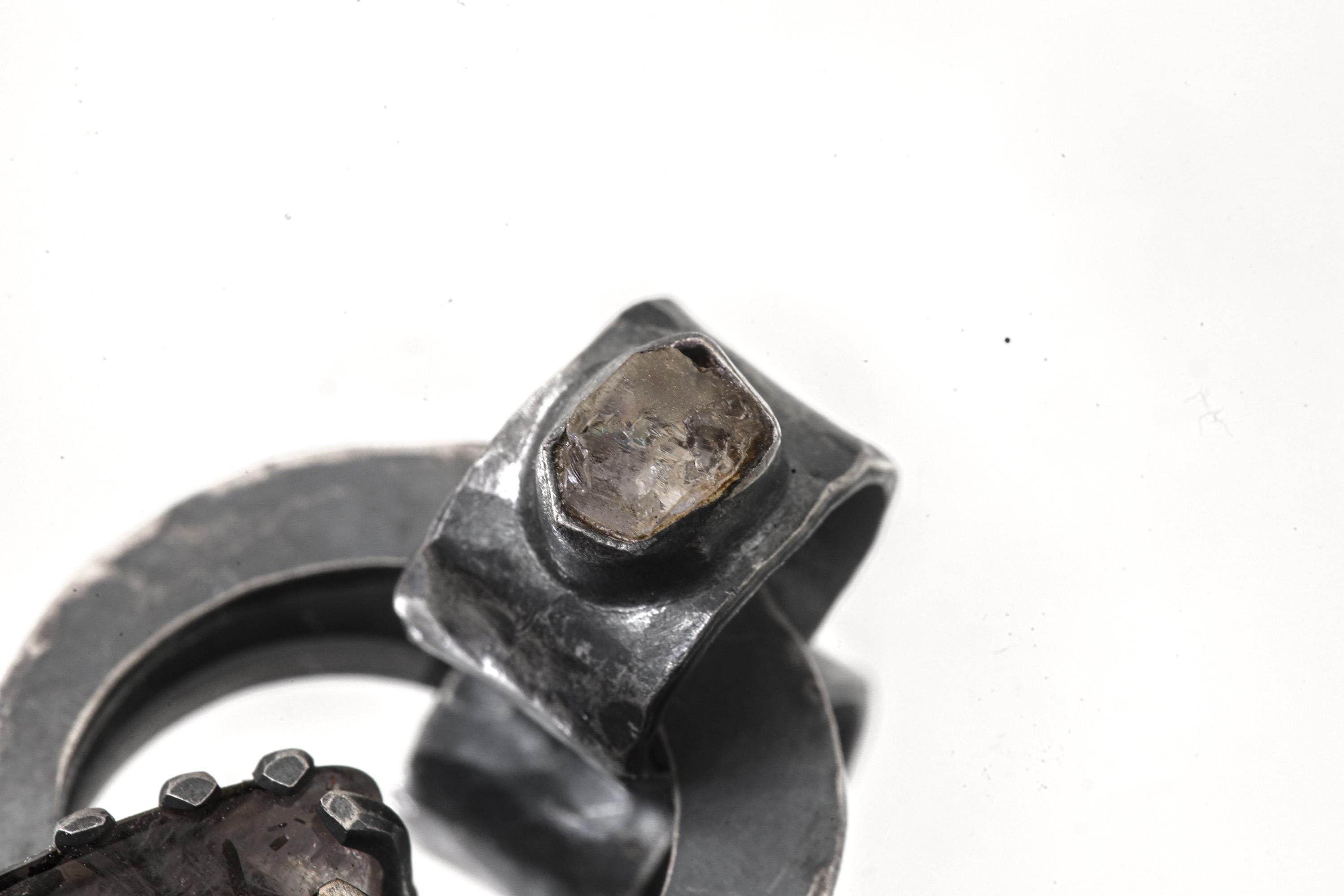 Raw Moonstone Black Rutile Pendant 925 Sterling Silver Oxidized Necklace Third Eye Crown Chakra Gift