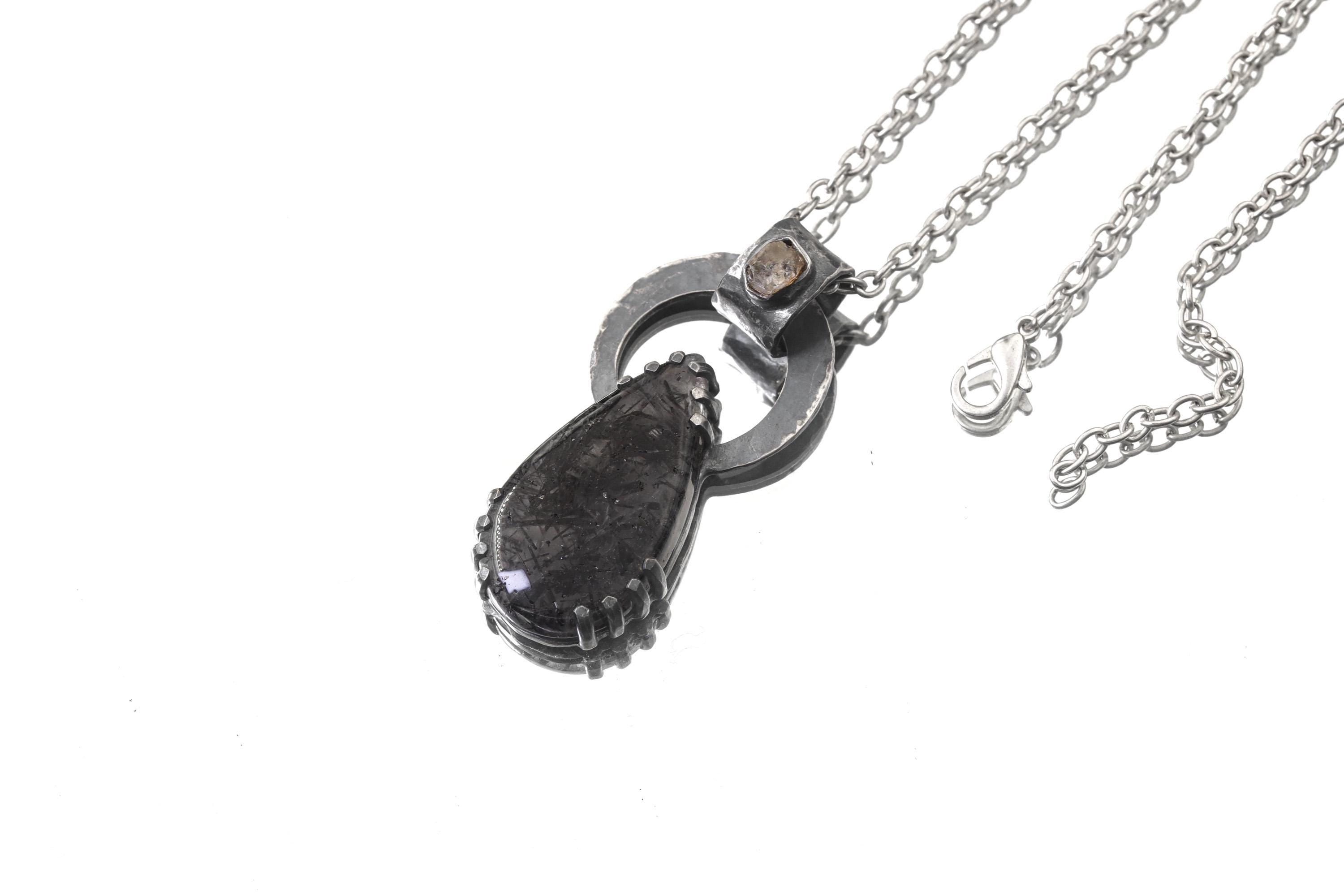 Moonlit Rutilated Heirloom Pendant displayed with chain showing large silver bail.