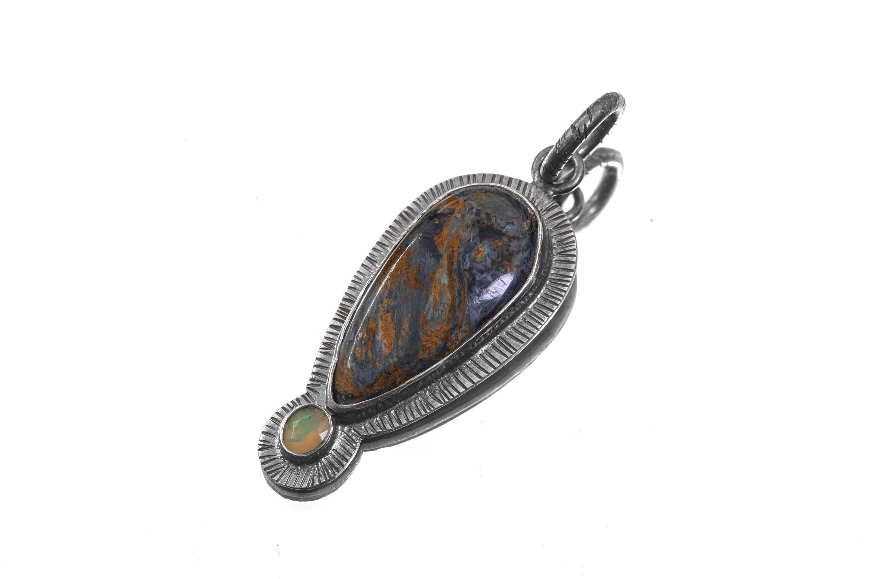 Pietersite Ethiopian Opal Pendant 925 Sterling Silver Sunburst Necklace Third Eye Crown Chakra Gift