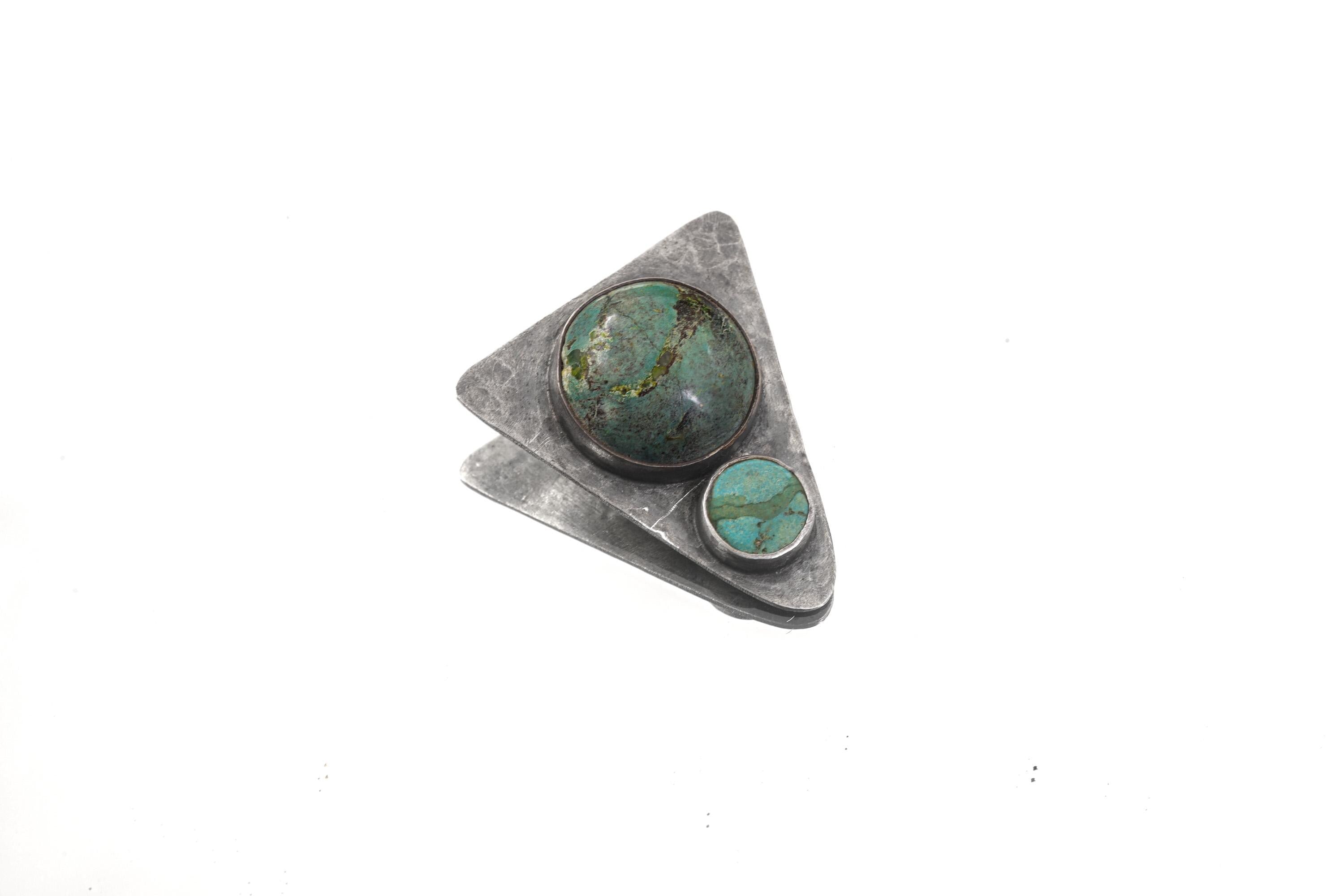 Hammered Turquoise Triangle Pendant: Oxidized Sterling Silver, Calming Chakra
