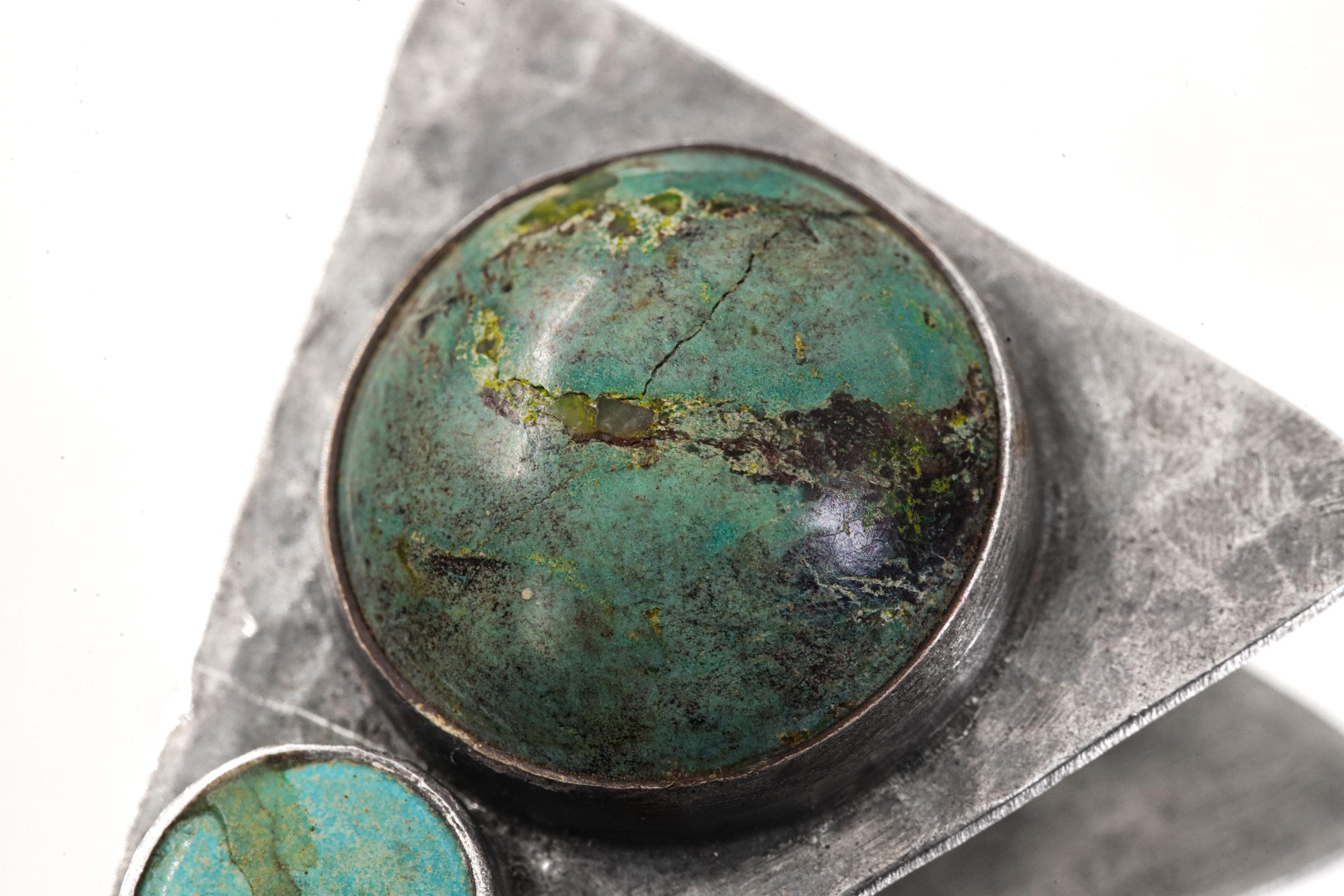 Hammered Turquoise Triangle Pendant: Oxidized Sterling Silver, Calming Chakra