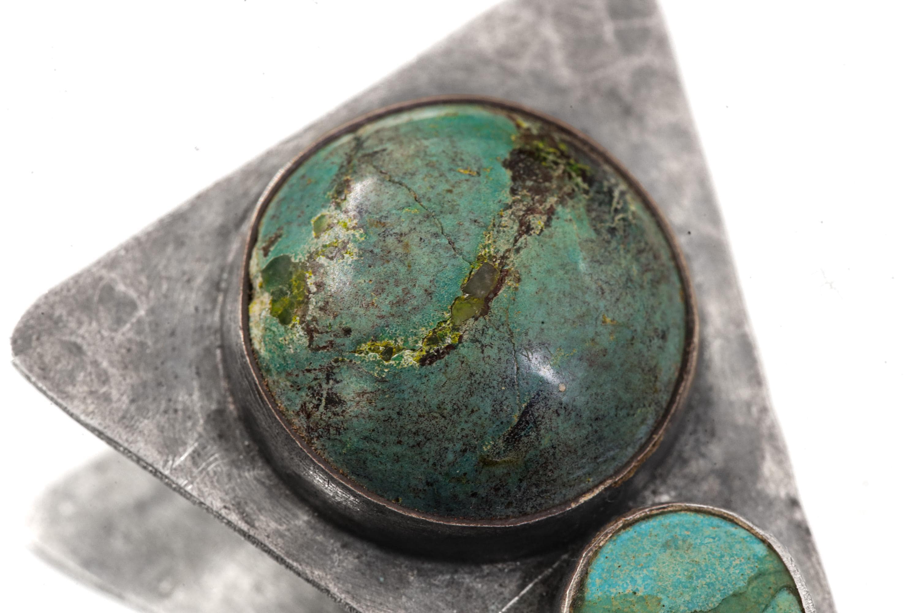 Hammered Turquoise Triangle Pendant: Oxidized Sterling Silver, Calming Chakra