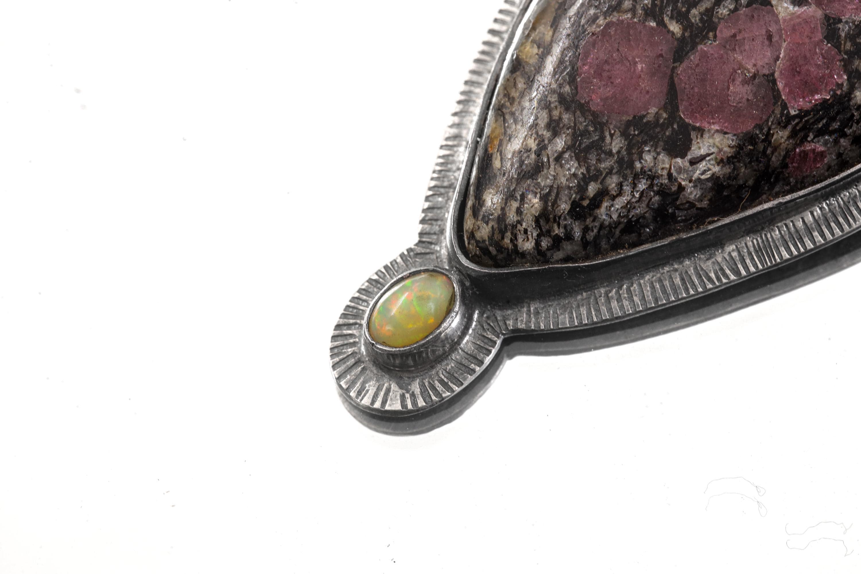 Balsa Ruby Ethiopian Opal Pendant 925 Sterling Silver Sun Ray Necklace Root Heart Crown Chakra Gift