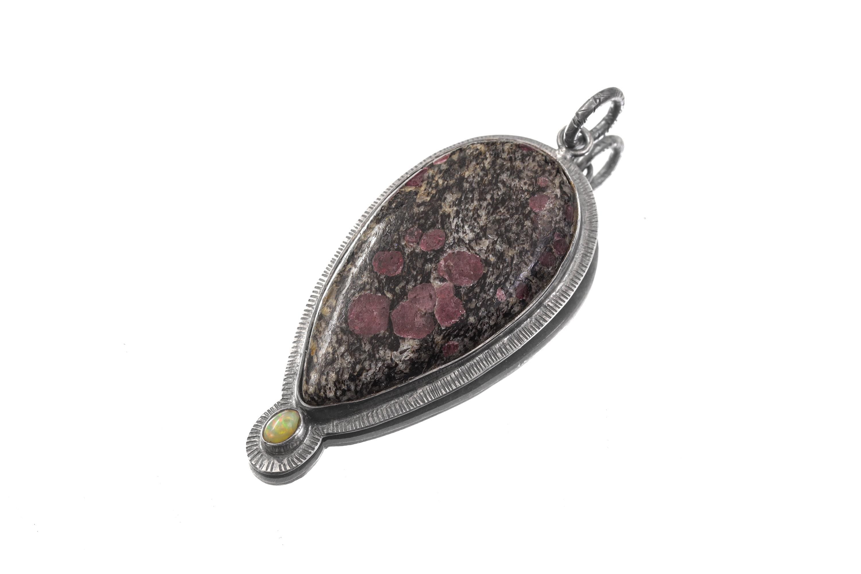 Balsa Ruby Ethiopian Opal Pendant 925 Sterling Silver Sun Ray Necklace Root Heart Crown Chakra Gift