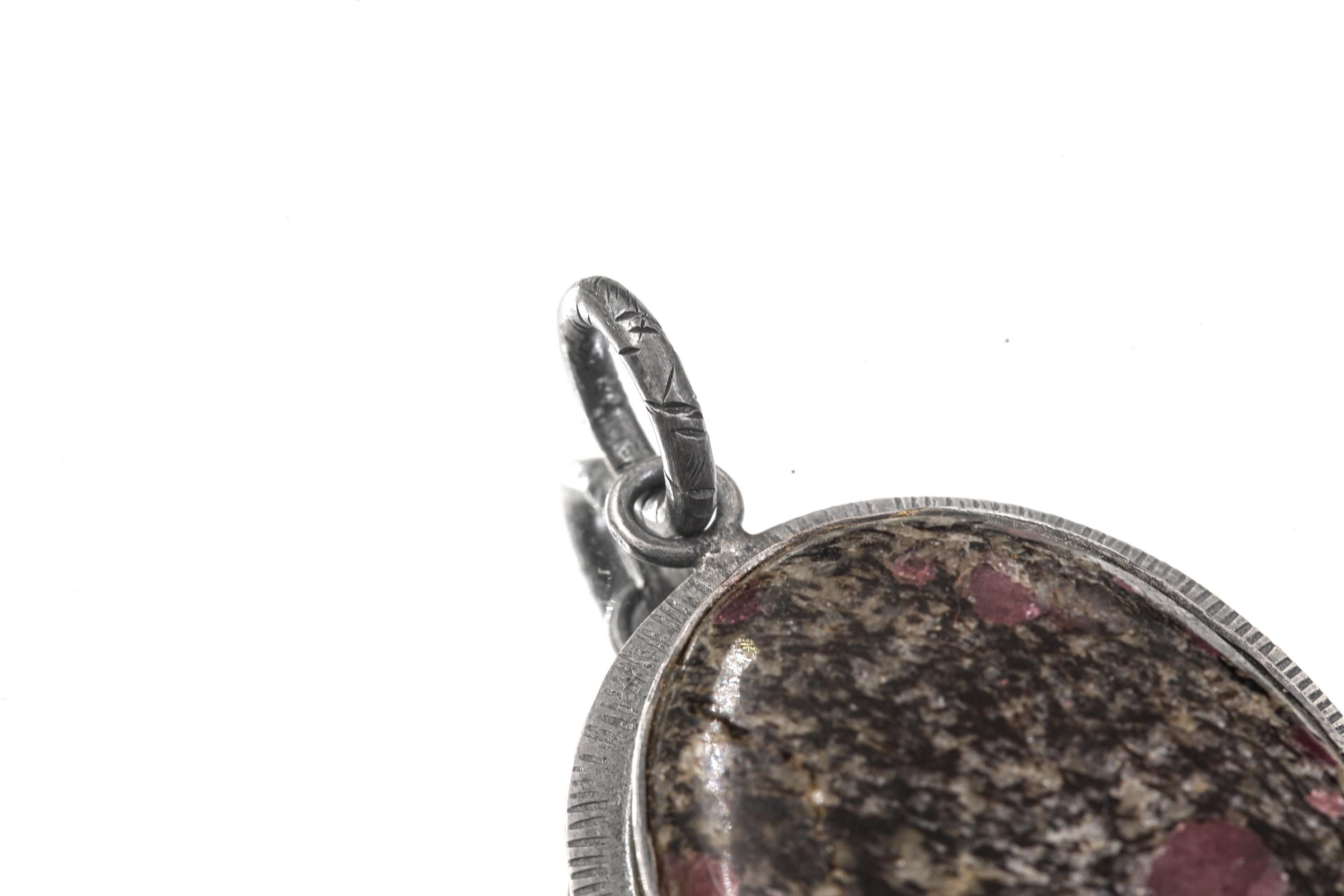 Oxidized Sterling Silver Pendant: Balsa Ruby, Ethiopian Opal Sun Ray Design