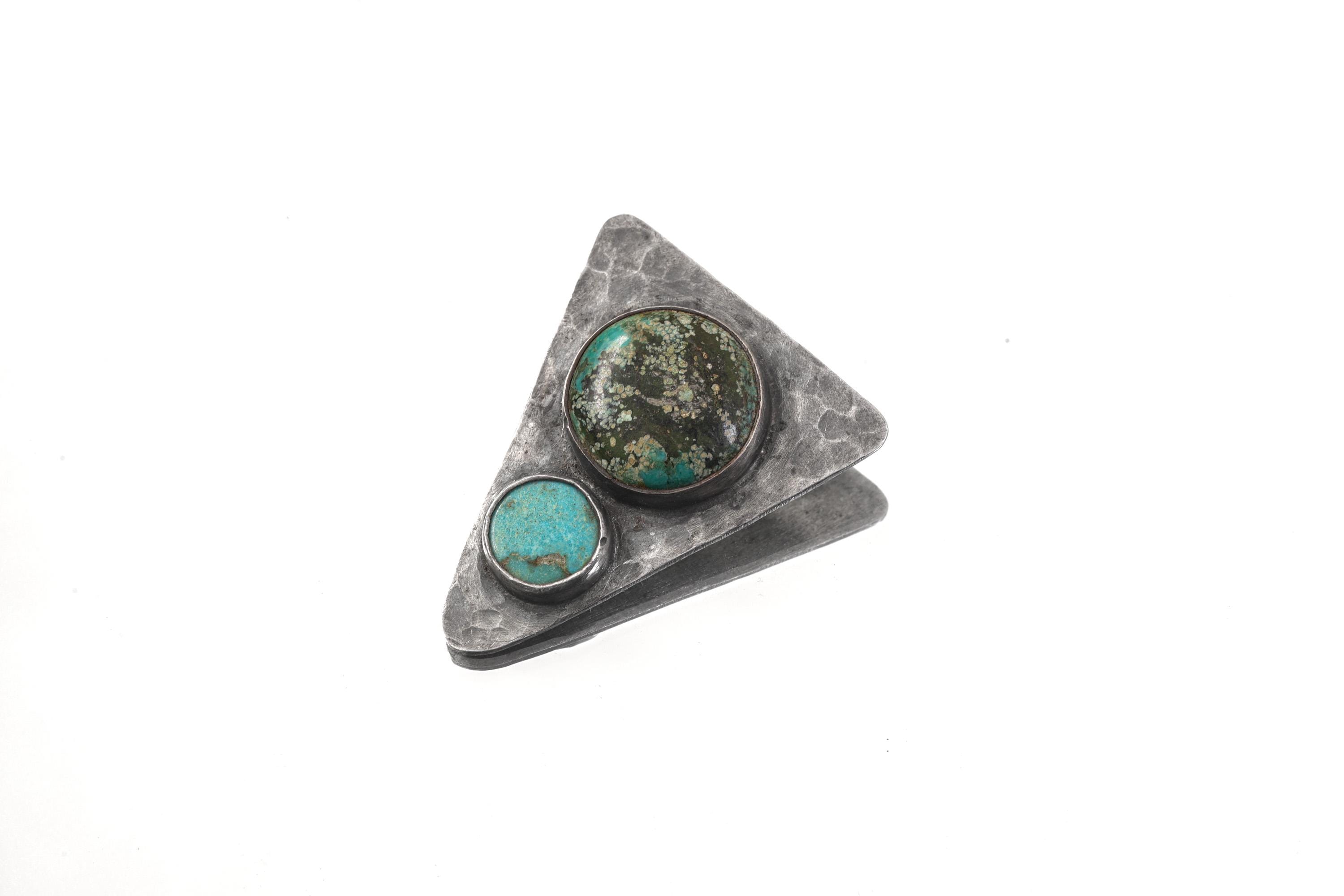 Hammered Turquoise Triangle Pendant: Oxidized Sterling Silver, Calming Chakra