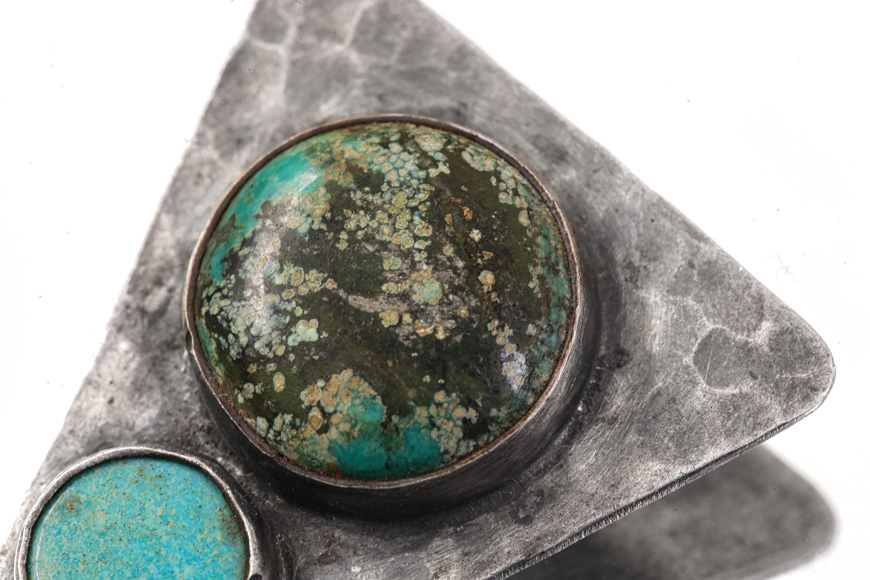 Hammered Turquoise Triangle Pendant: Oxidized Sterling Silver, Calming Chakra