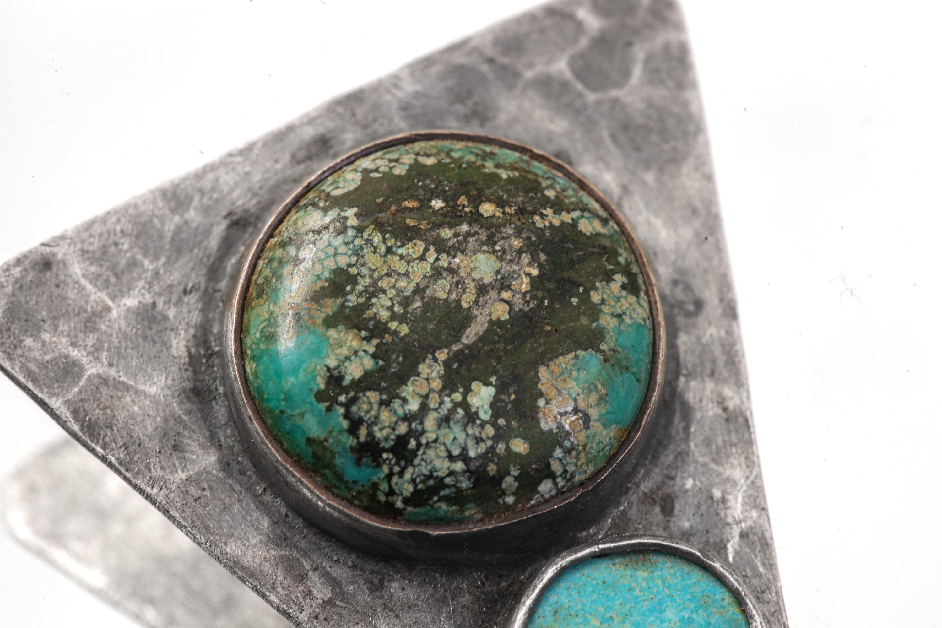 Hammered Turquoise Triangle Pendant: Oxidized Sterling Silver, Calming Chakra
