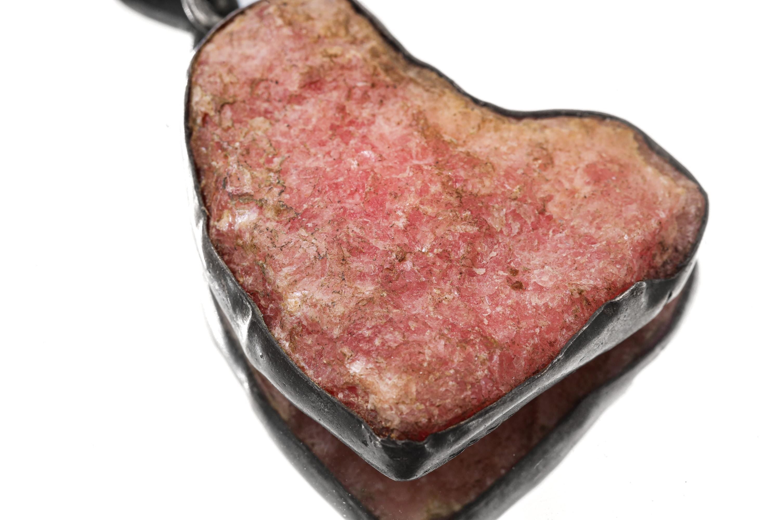 Raw Large gemmy Chunk of Rhodochrosite - Textured & Oxedised - 925 Silver Setting - Crystal Pendant Neckpiece