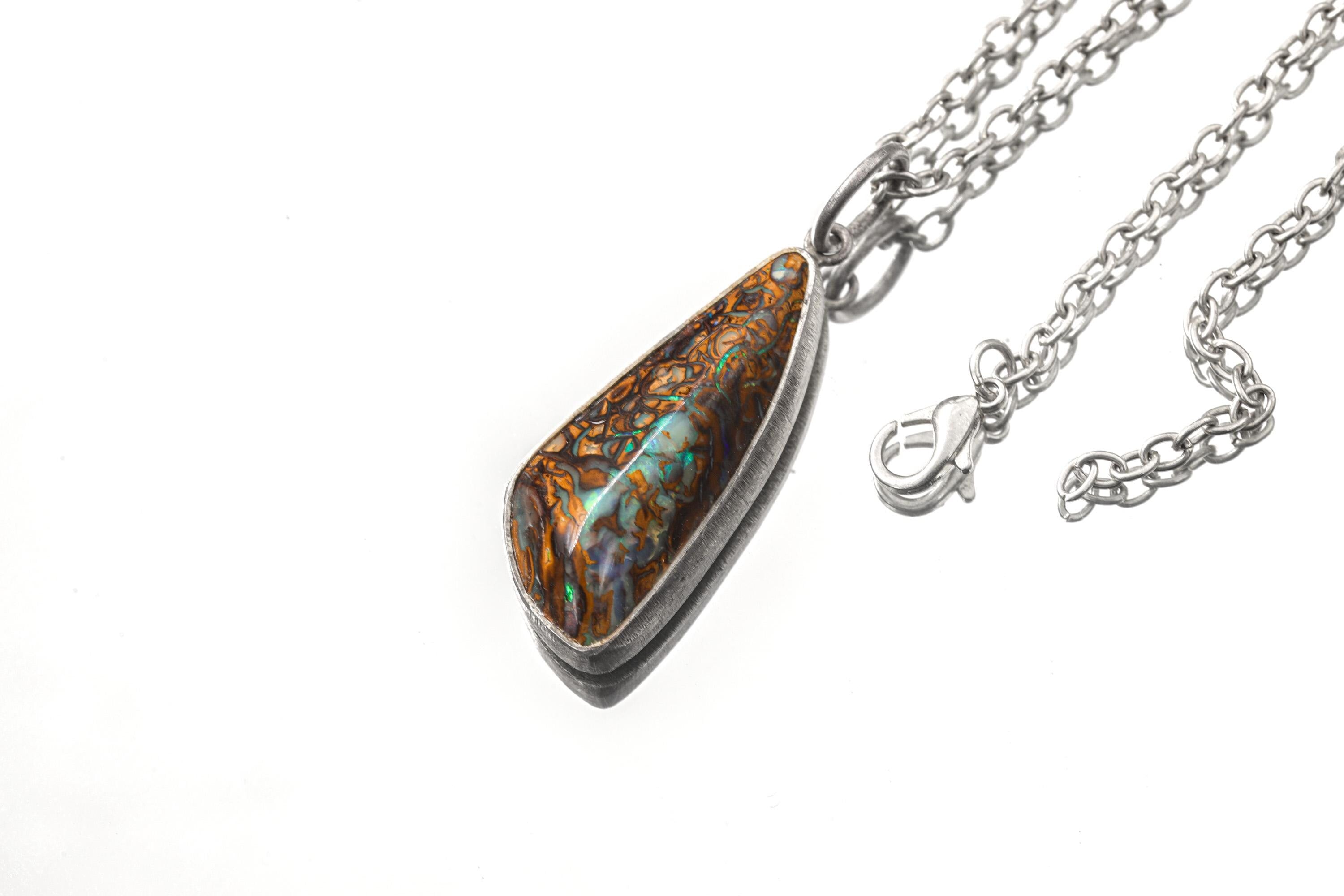 Boulder Opal Pendant: Australian Matrix Opal, 925 Silver Setting