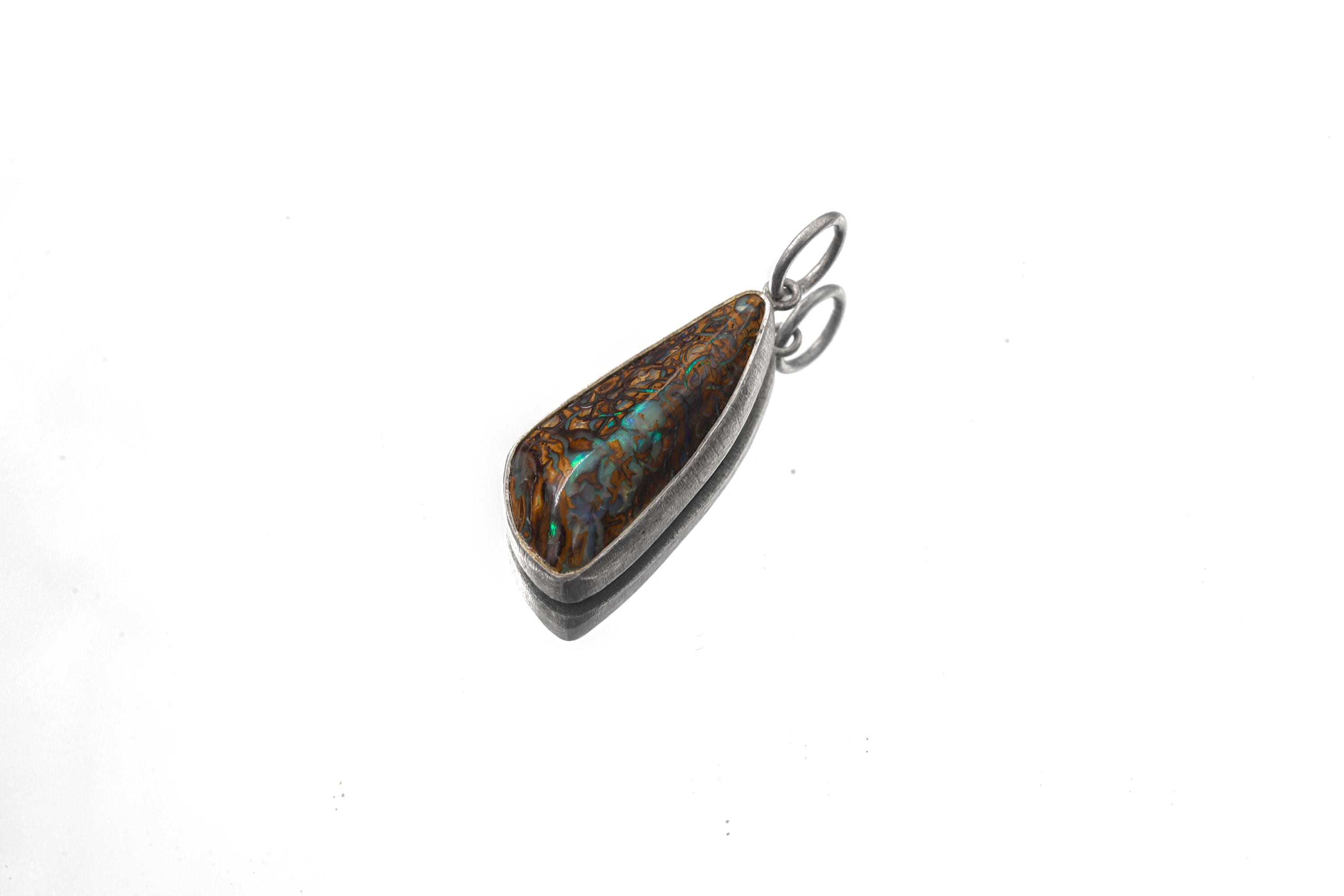 Boulder Opal Pendant: Australian Matrix Opal, 925 Silver Setting
