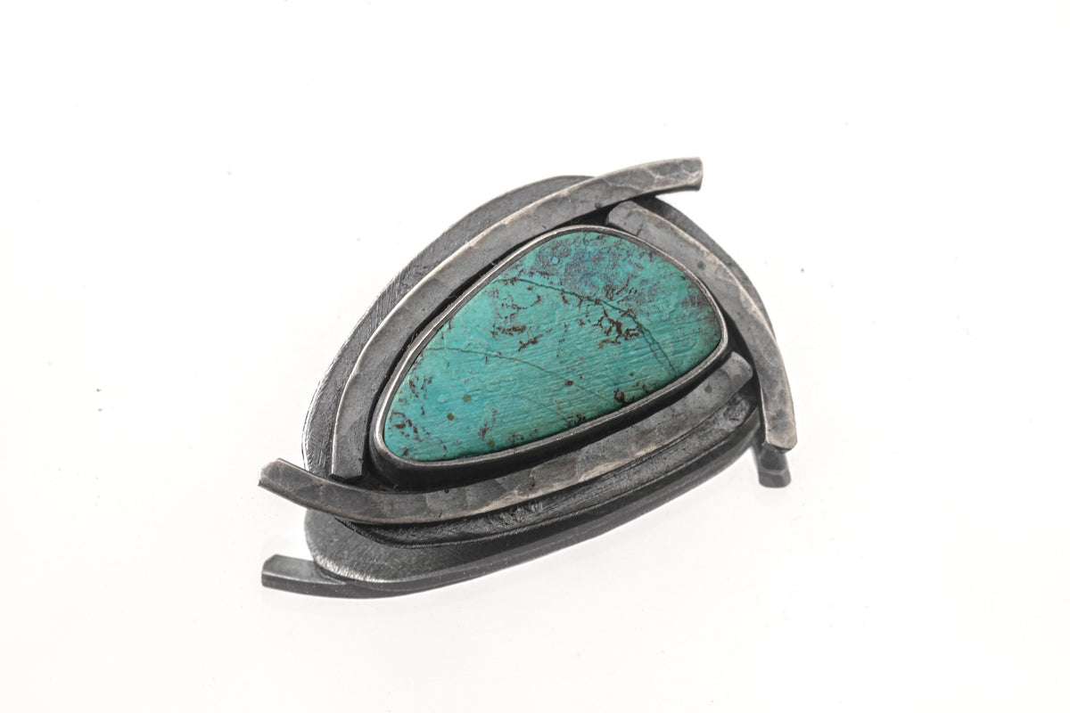 Chrysocolla Triangle Pendant: Oxidized Sterling Silver, Gemini Zodiac