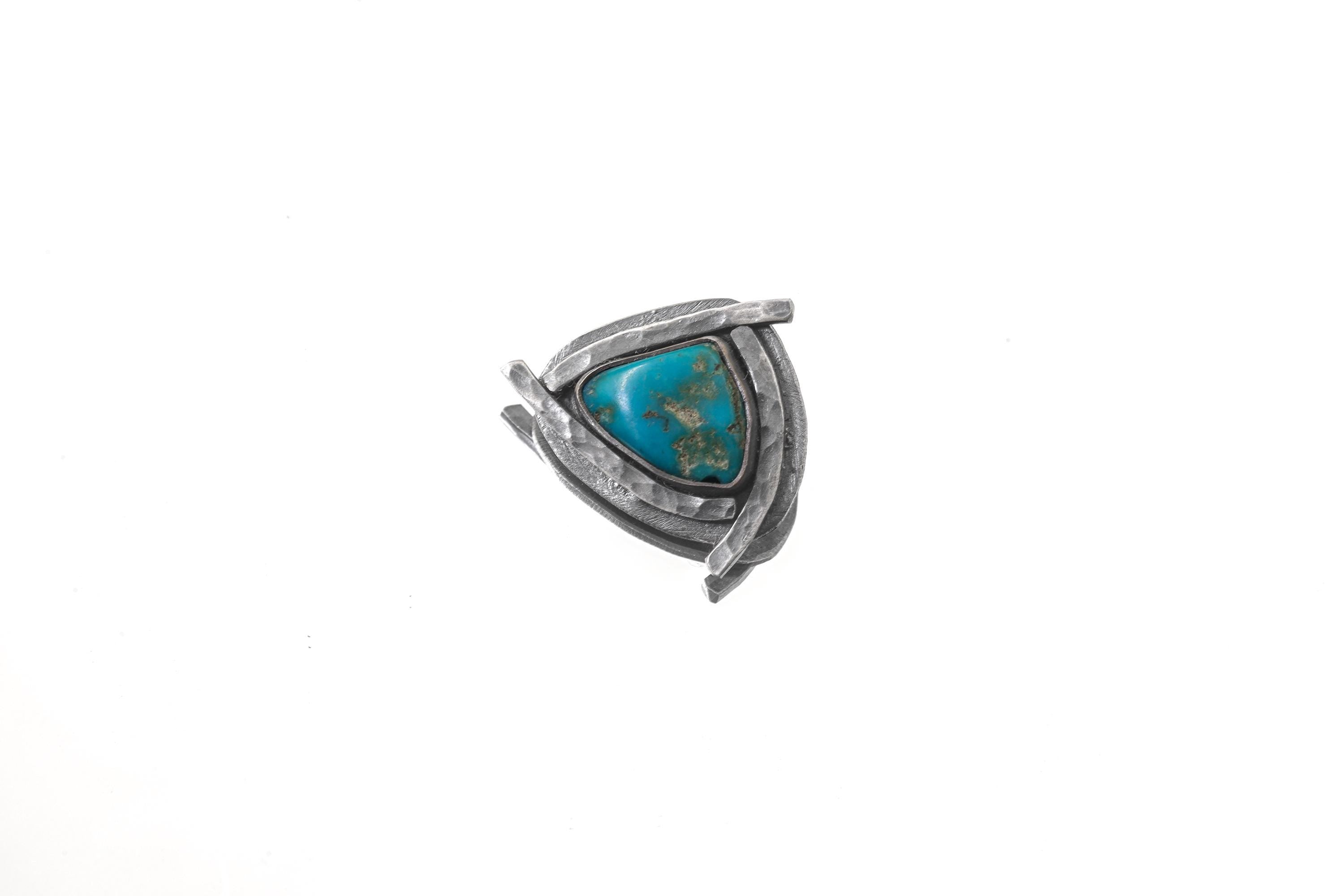 Sleeping Beauty Turquoise Triangle Pendant: Oxidized Sterling Silver, Handmade