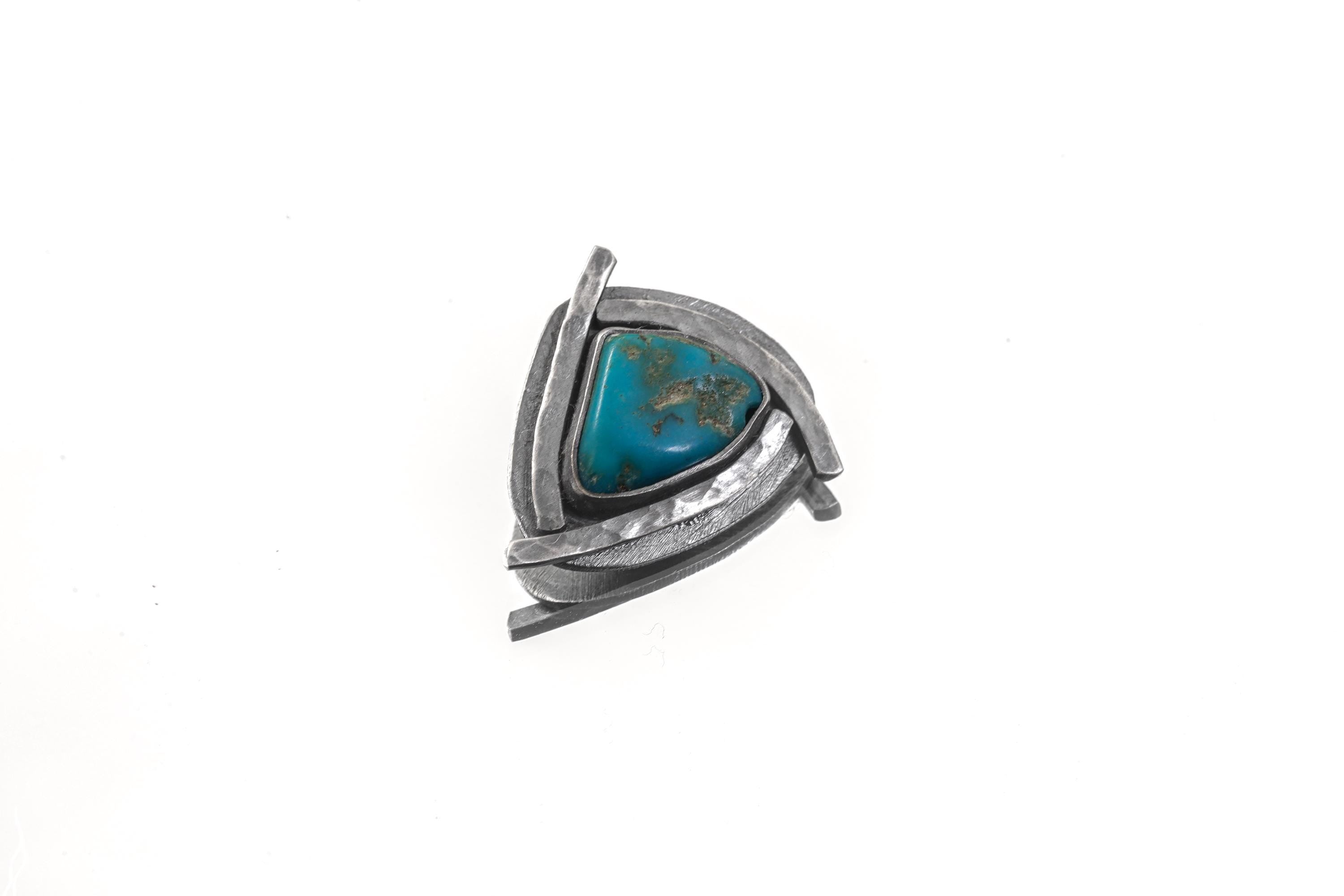 Sleeping Beauty Turquoise Triangle Pendant: Oxidized Sterling Silver, Handmade