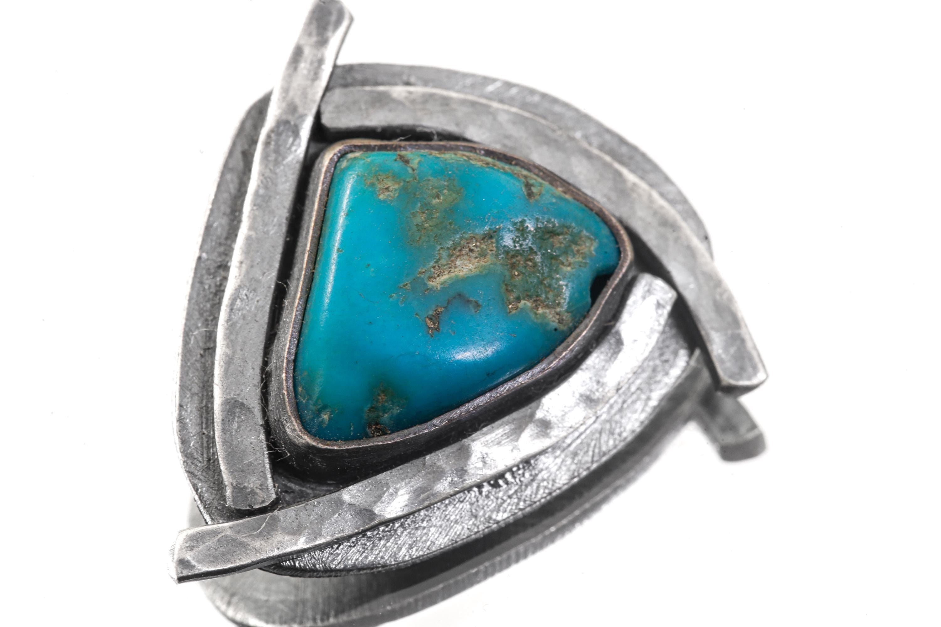 Sleeping Beauty Turquoise Triangle Pendant: Oxidized Sterling Silver, Handmade