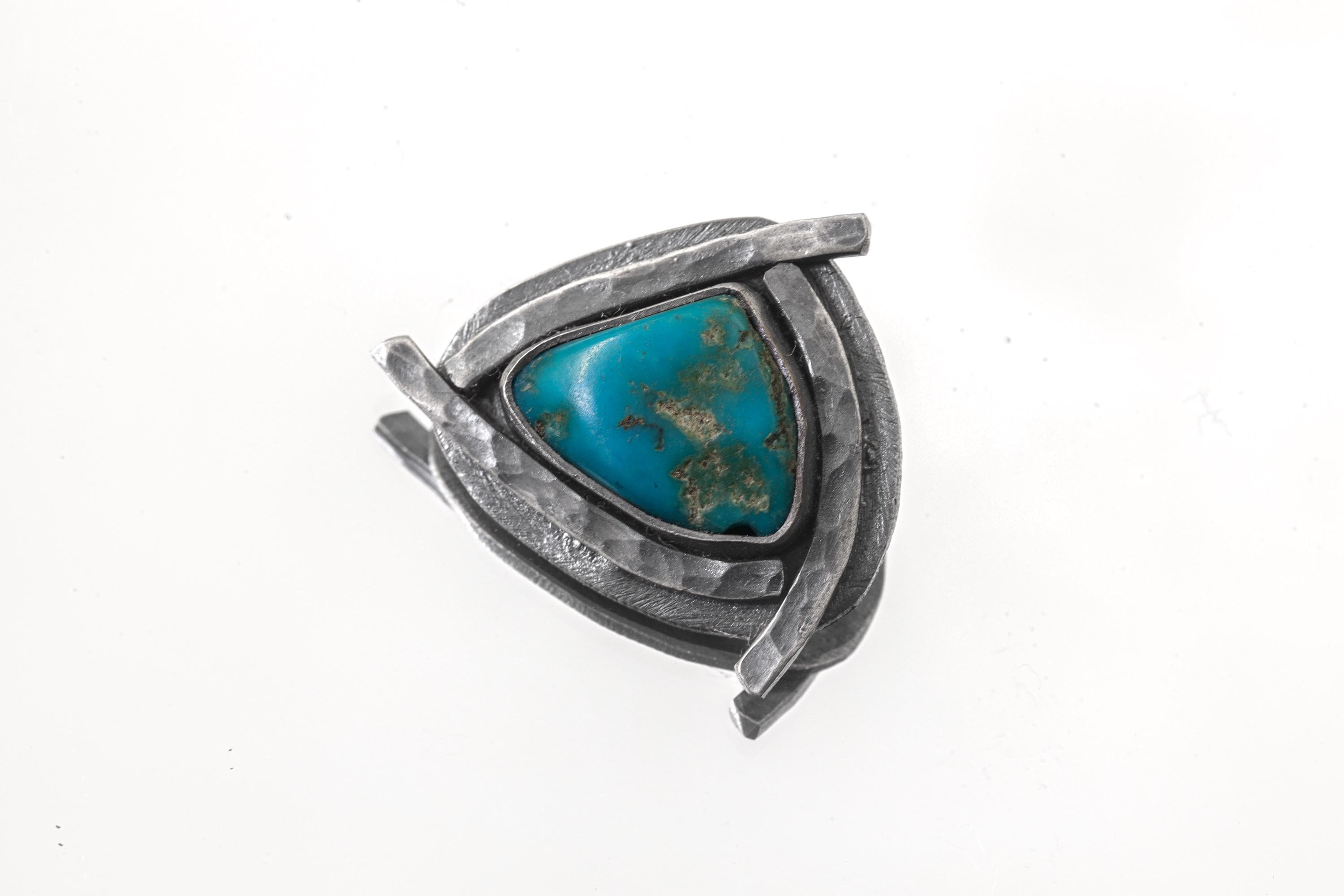 Sleeping Beauty Turquoise Triangle Pendant: Oxidized Sterling Silver, Handmade