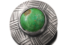 Green Turquoise Shield Pendant: Oxidized Sterling Silver, Handmade