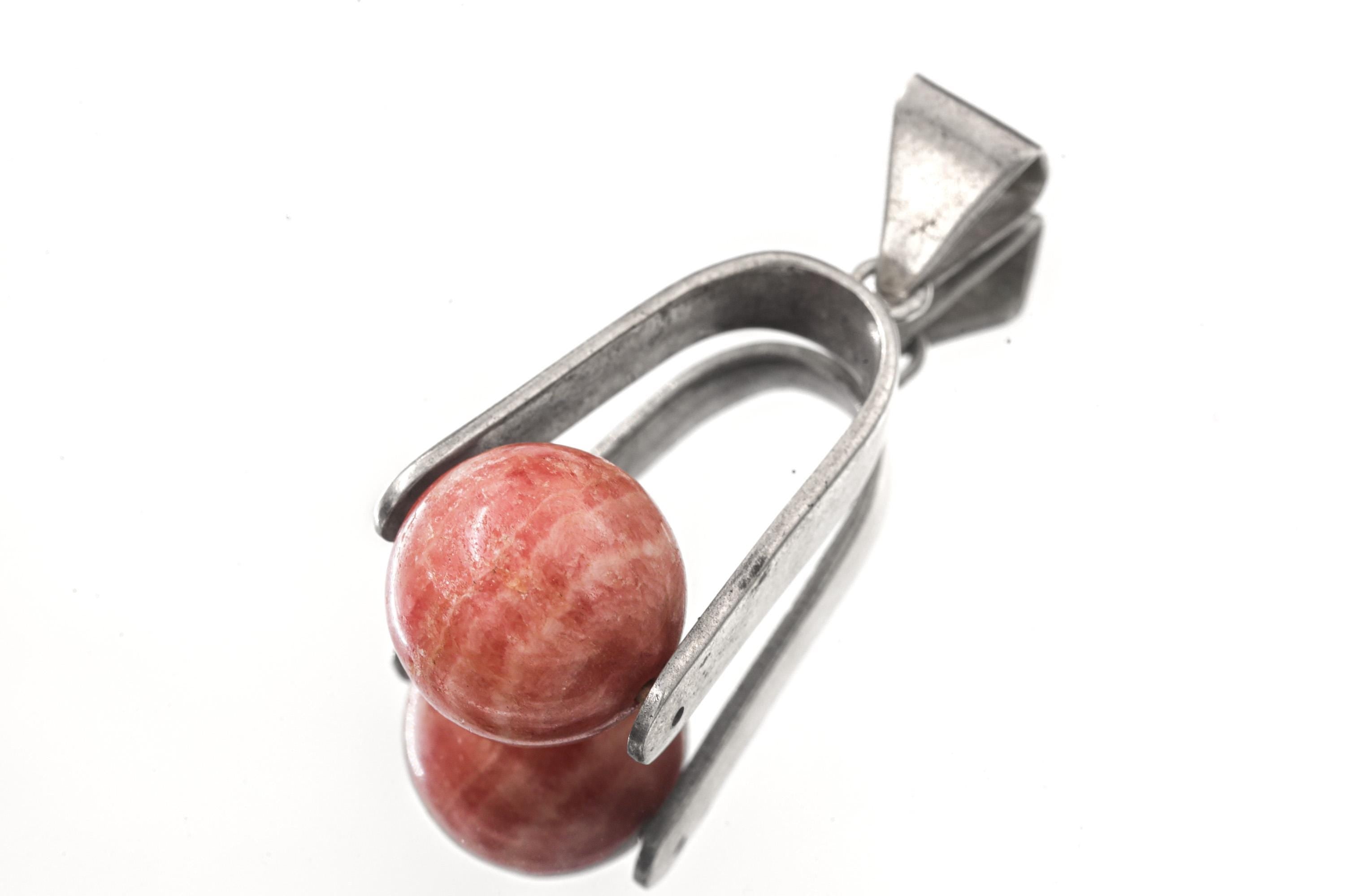 Rotating Rhodochrosite Orb Sphere - Sterling Silver Pendant - Shiny Finish