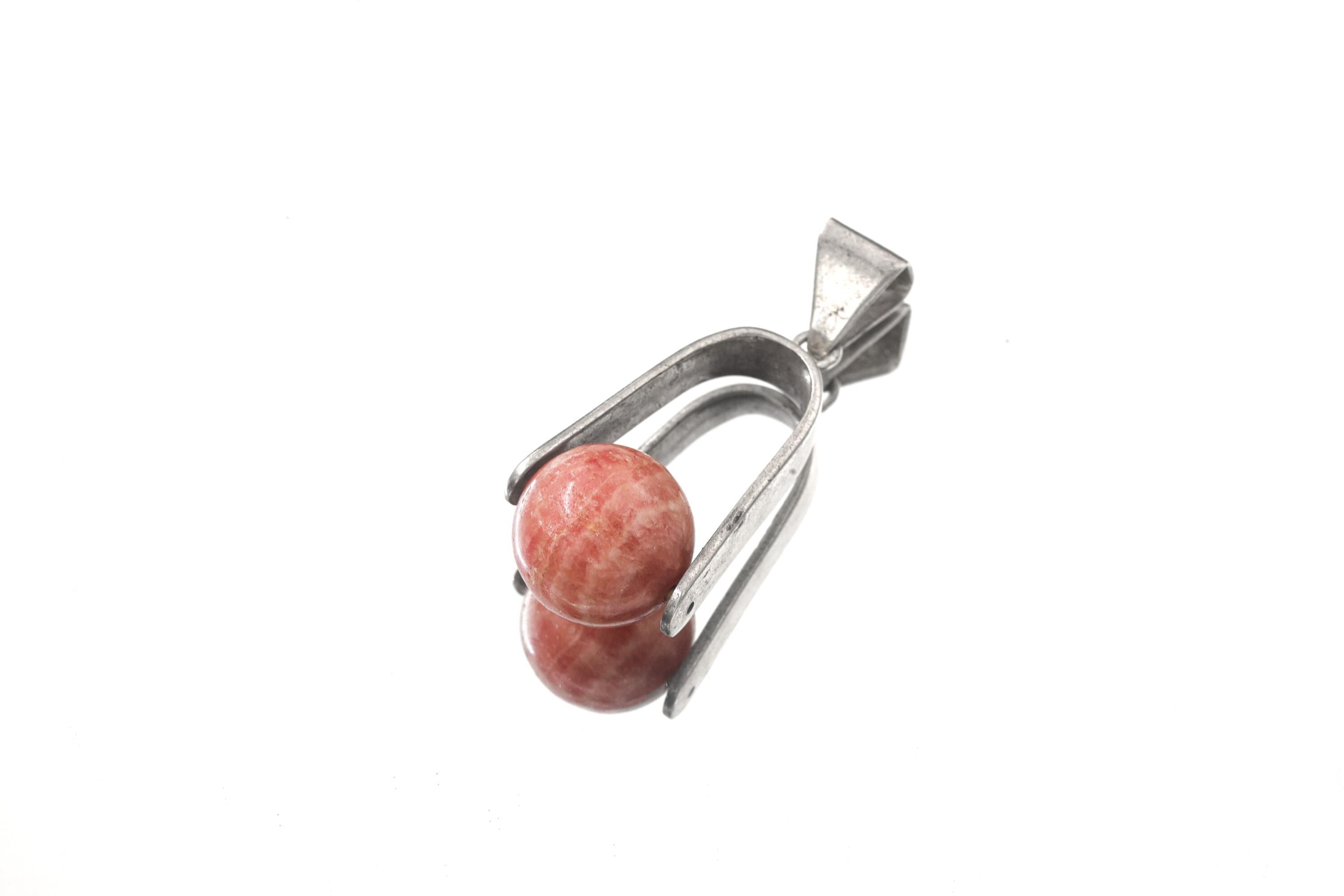 Rotating Rhodochrosite Orb Sphere - Sterling Silver Pendant - Shiny Finish