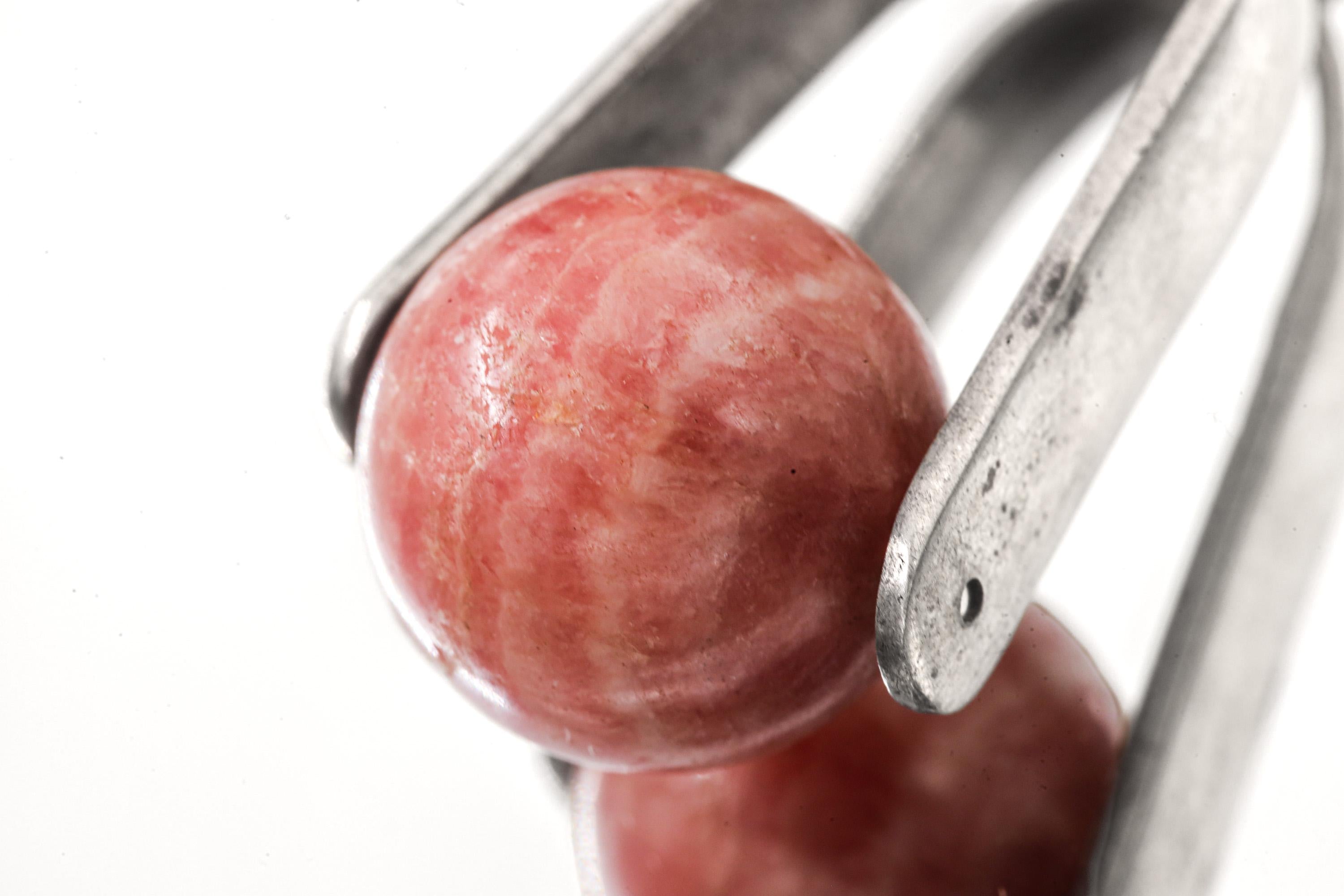 Rotating Rhodochrosite Orb Sphere - Sterling Silver Pendant - Shiny Finish