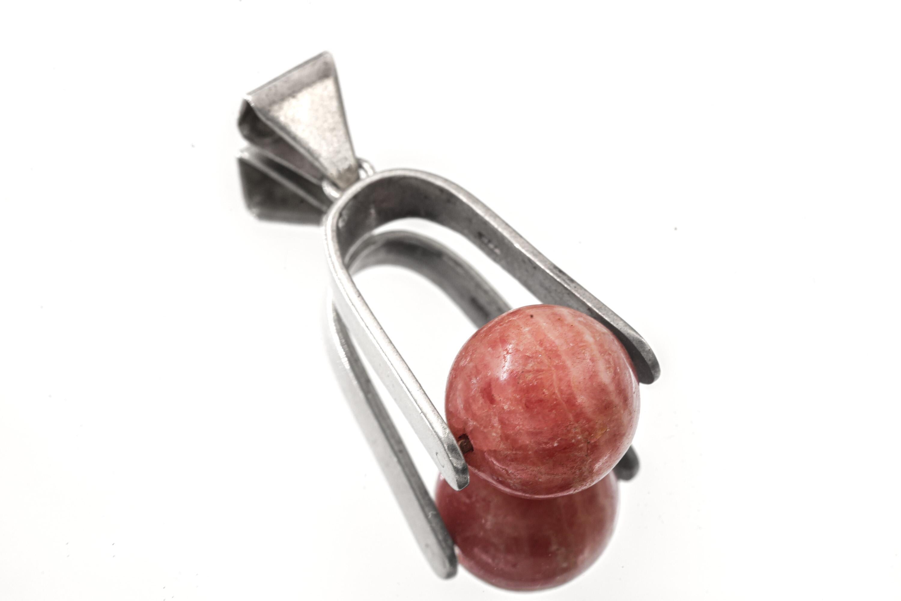 Rotating Rhodochrosite Orb Sphere - Sterling Silver Pendant - Shiny Finish