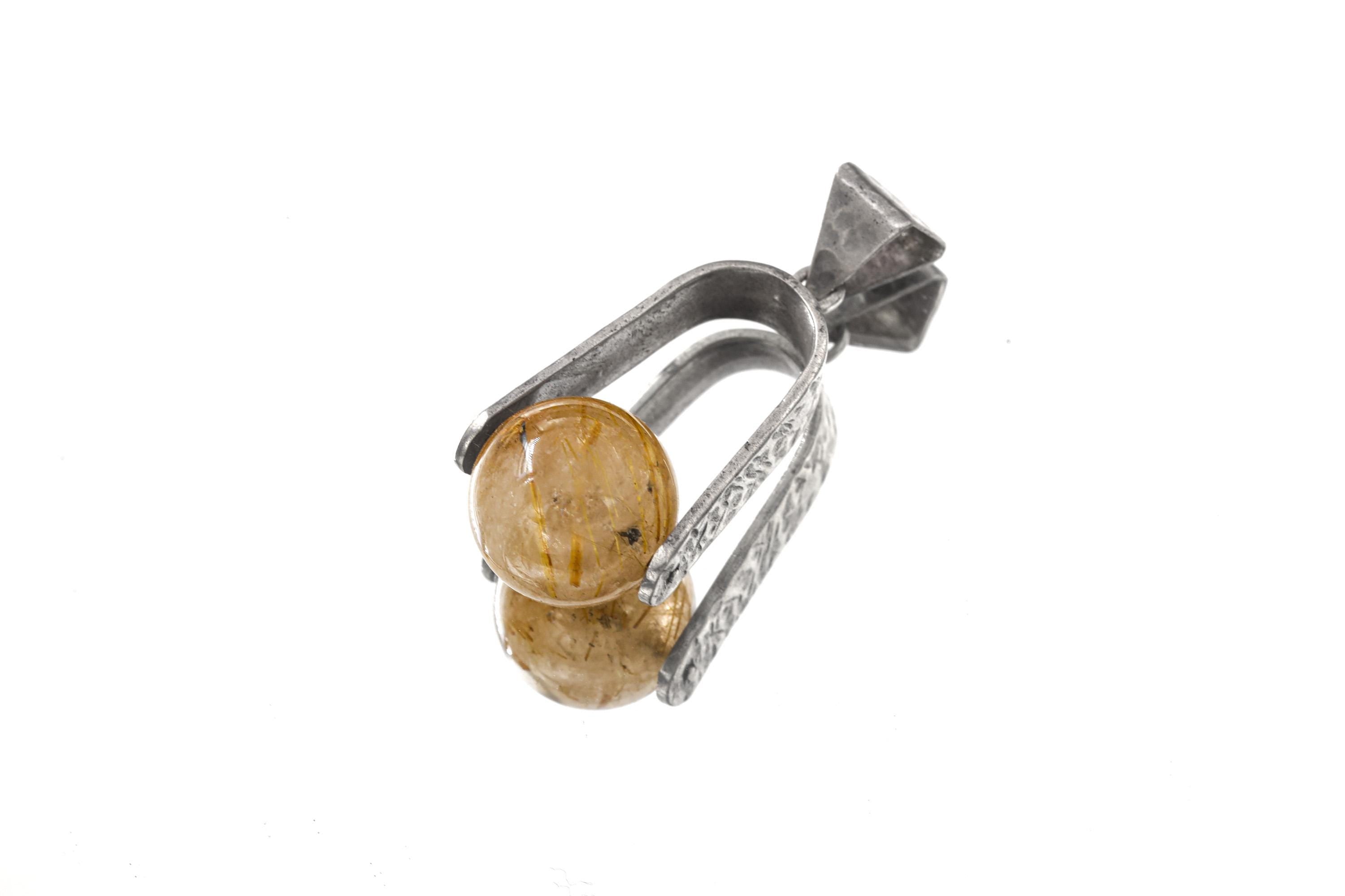 Golden Rutilated Quartz Spinning Pendant 925 Sterling Silver Sphere Necklace Solar Plexus Crown Chakra Gift