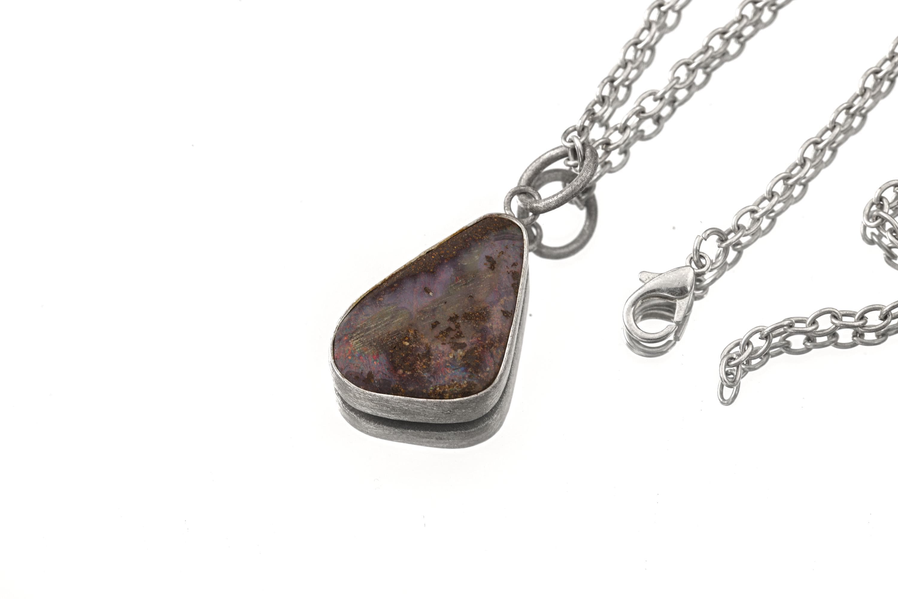 Pink Boulder Opal Pendant: 925 Silver, Australian Gemstone