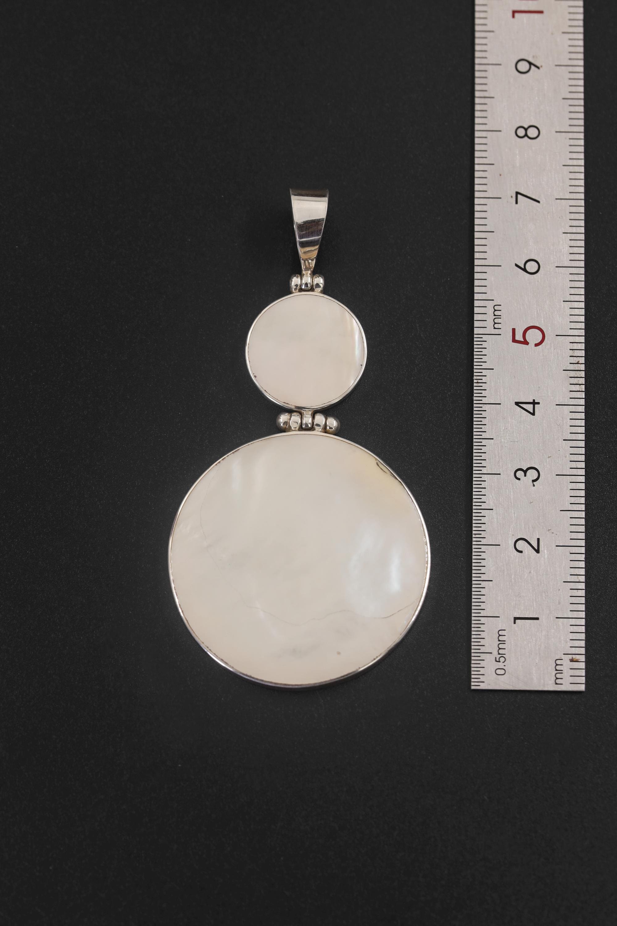 Mother of Pearl Double Disc Pendant Necklace, 925 Sterling Silver, High Polish Shell Jewelry