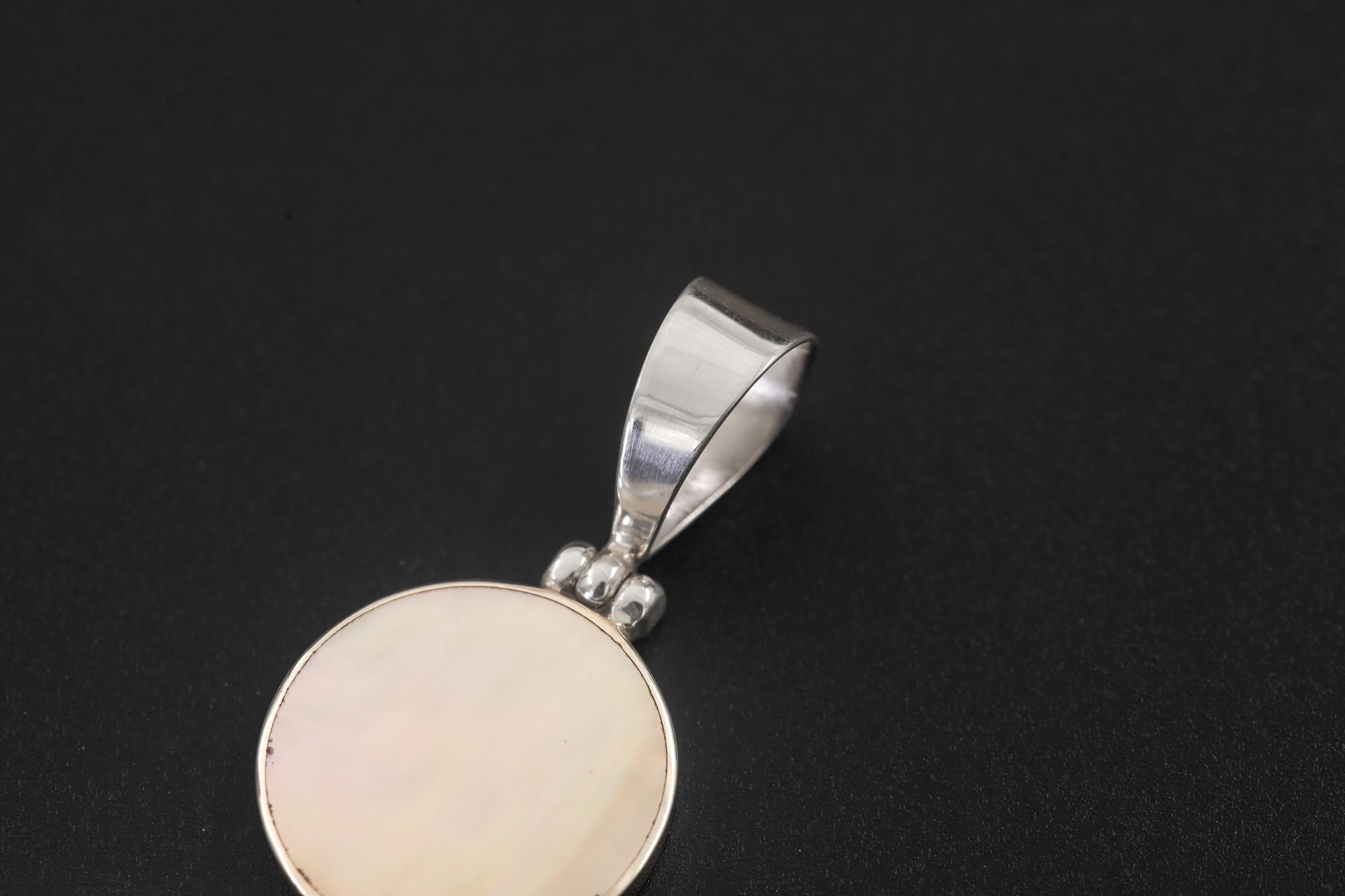 Mother of Pearl Double Disc Pendant Necklace, 925 Sterling Silver, High Polish Shell Jewelry