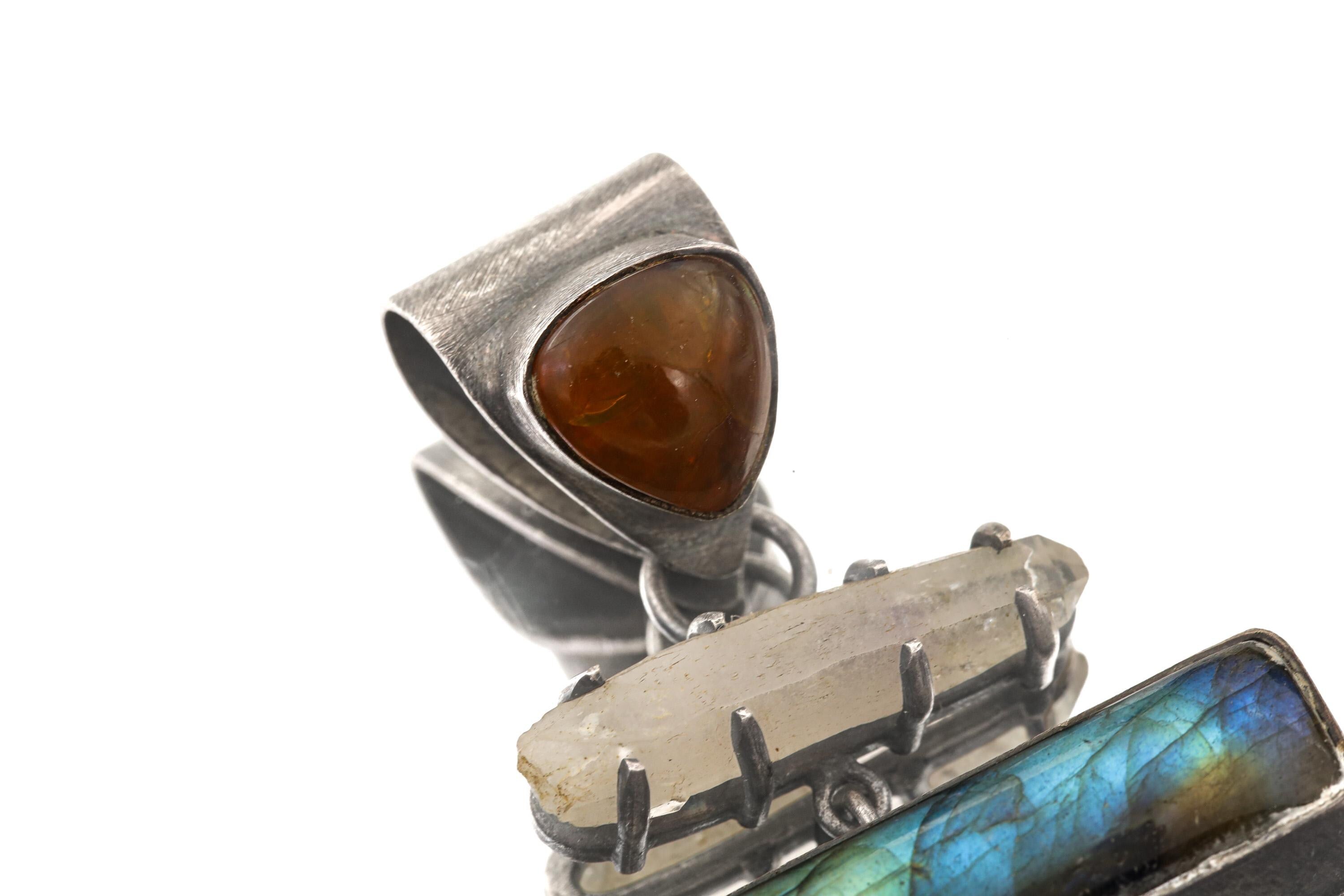 Amethyst Labradorite Opal Quartz Pendant 925 Sterling Silver Lemurian Crystal Crown Third Eye Chakra Gift