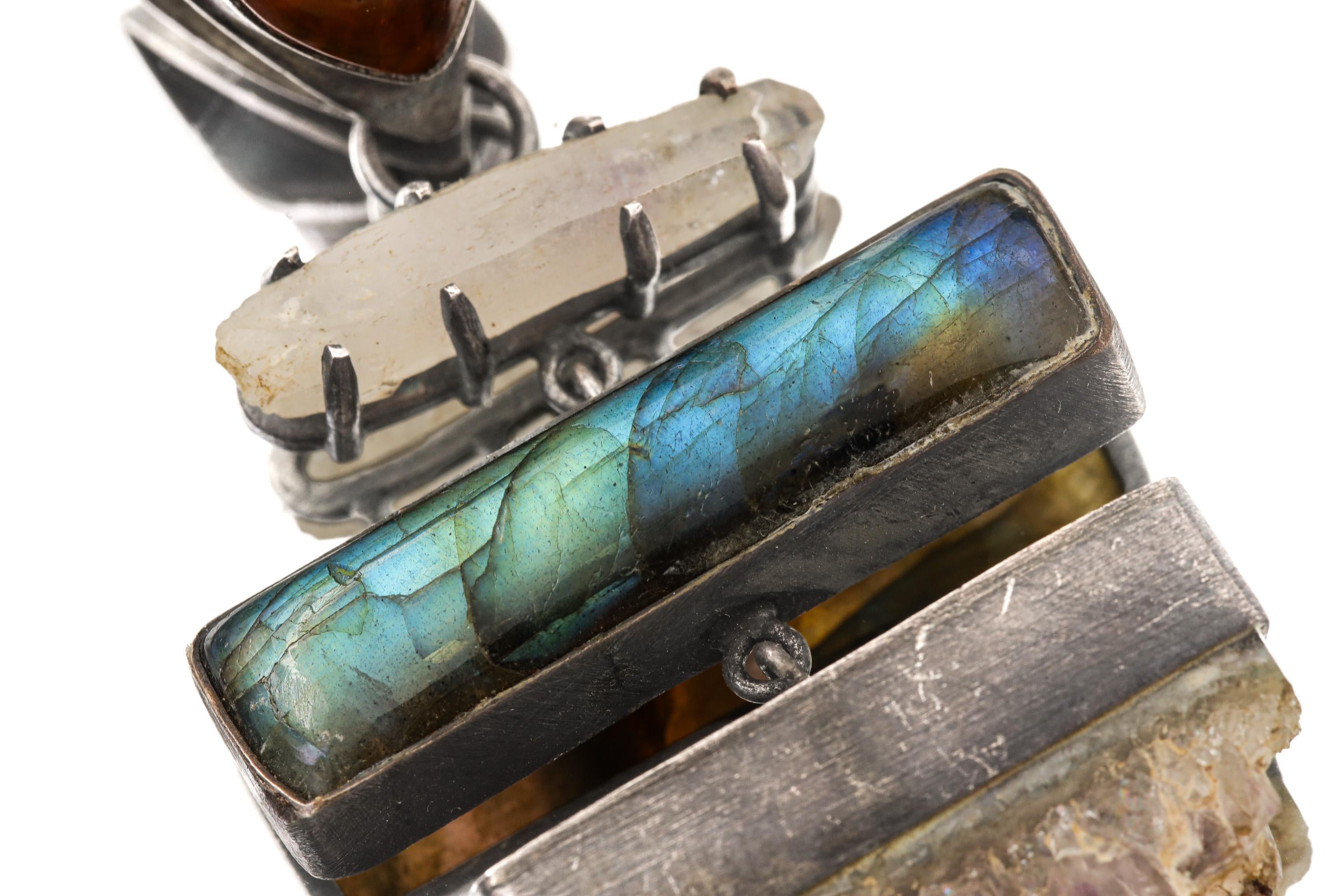 Amethyst Labradorite Opal Quartz Pendant 925 Sterling Silver Lemurian Crystal Crown Third Eye Chakra Gift