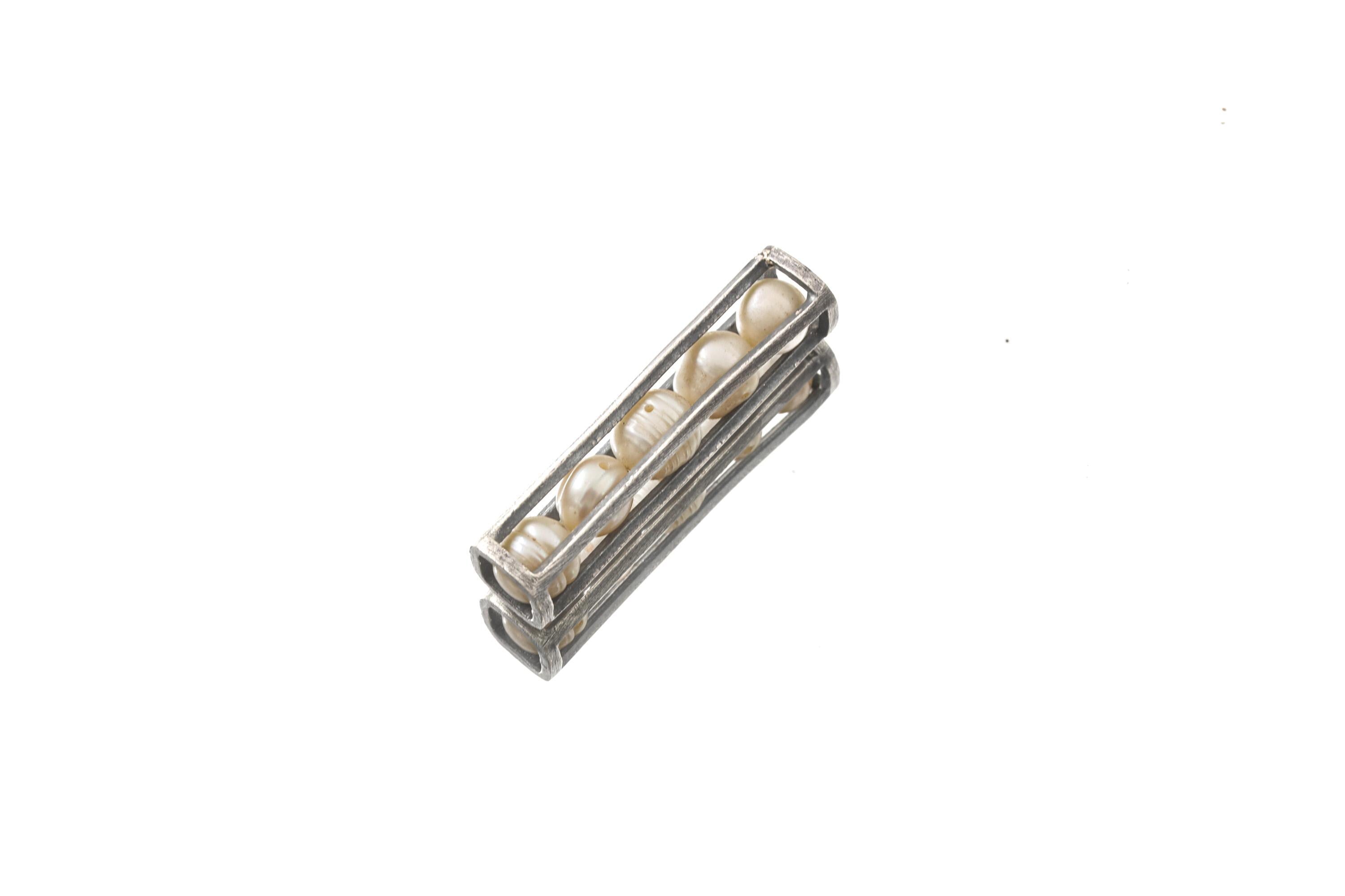 Pearl Cage Pendant 925 Sterling Silver Oxidized Cube Necklace Moving Pearls Wisdom Talisman Gift