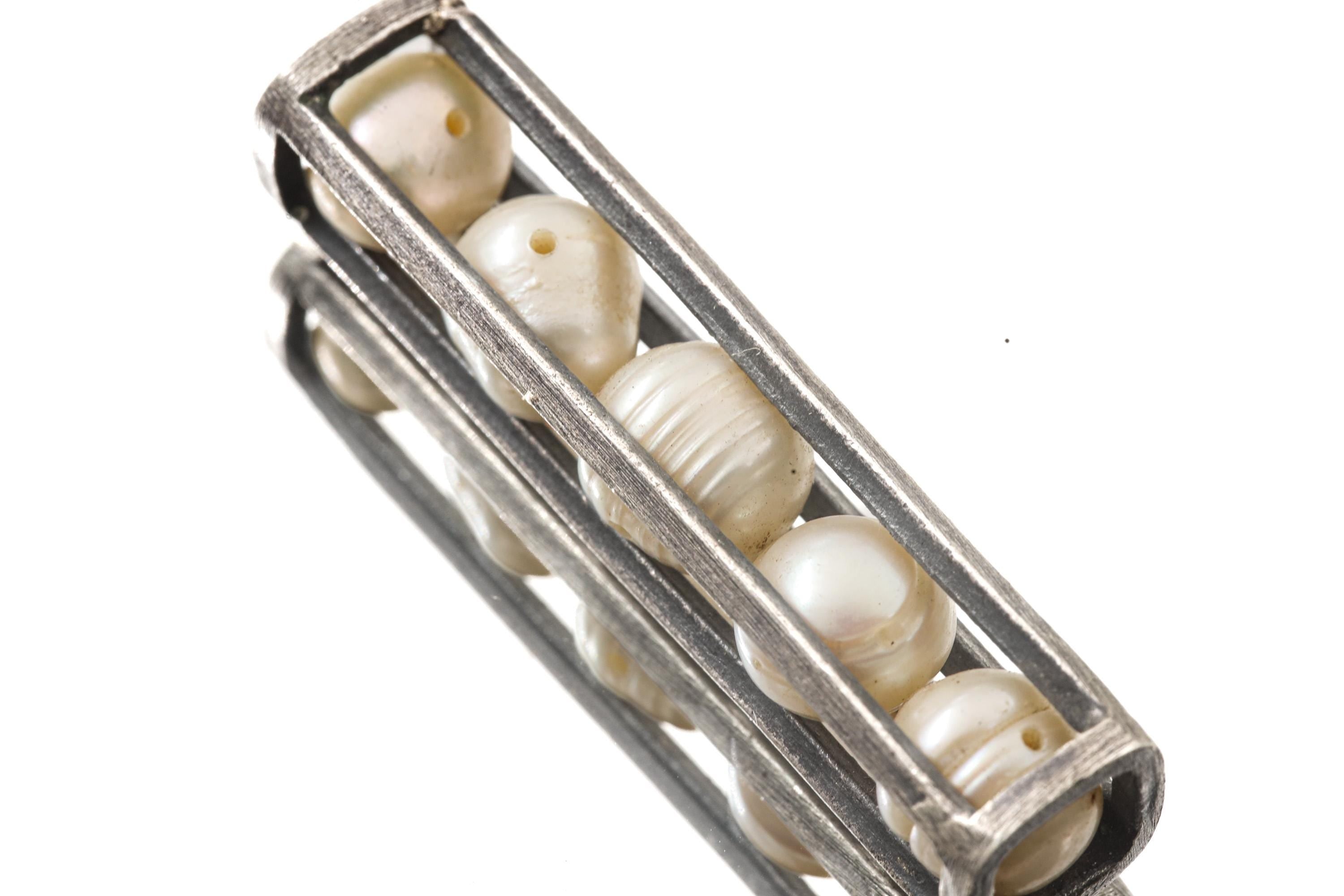 Oxidized Sterling Silver Pearl Cage Pendant Necklace: Hammered Silver