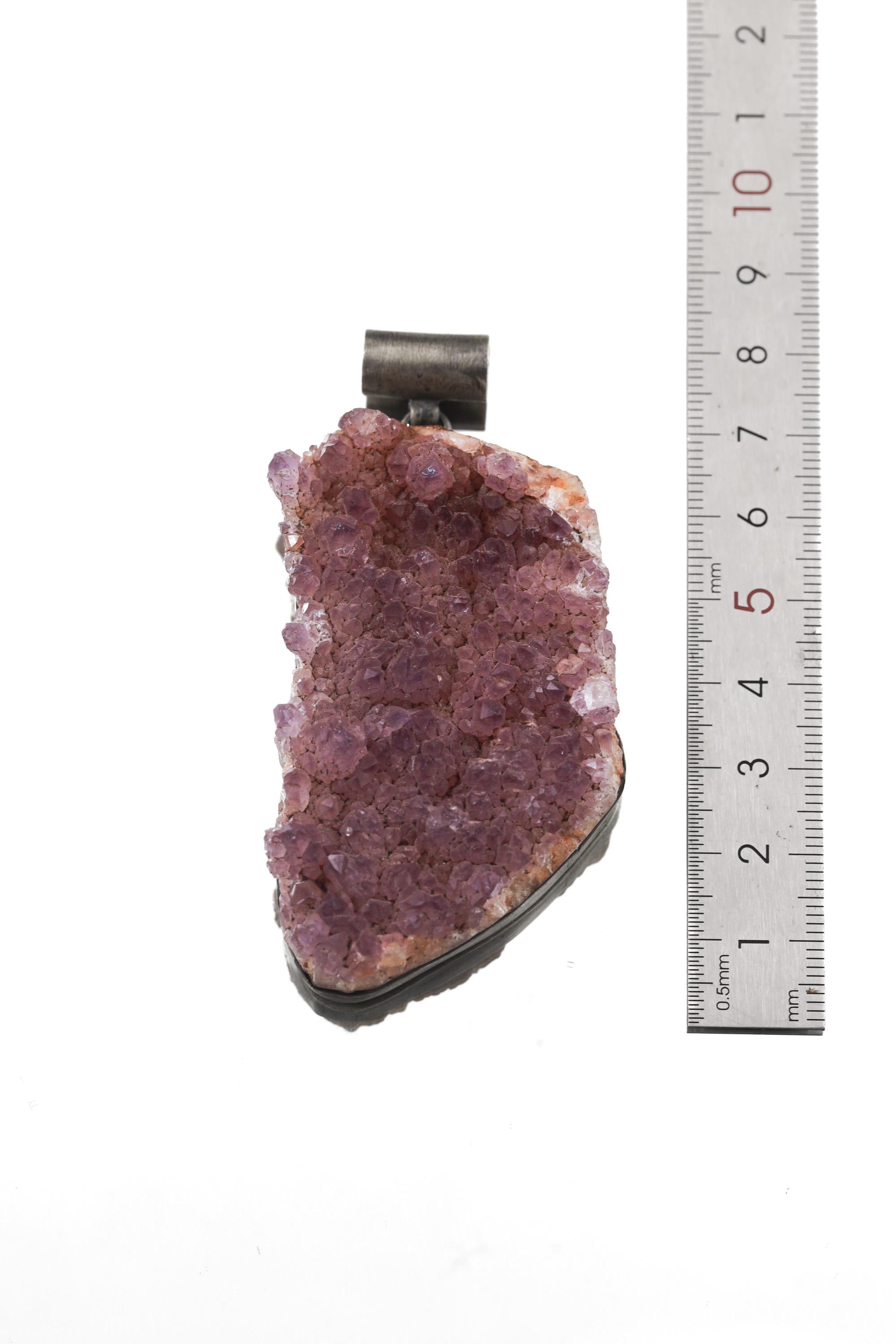 Raw Amethyst Druzy Pendant, Oxidized Sterling Silver, Natural Crystal Necklace