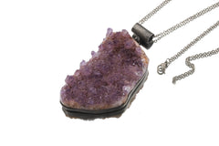 Raw Amethyst Druzy Pendant, Oxidized Sterling Silver, Natural Crystal Necklace