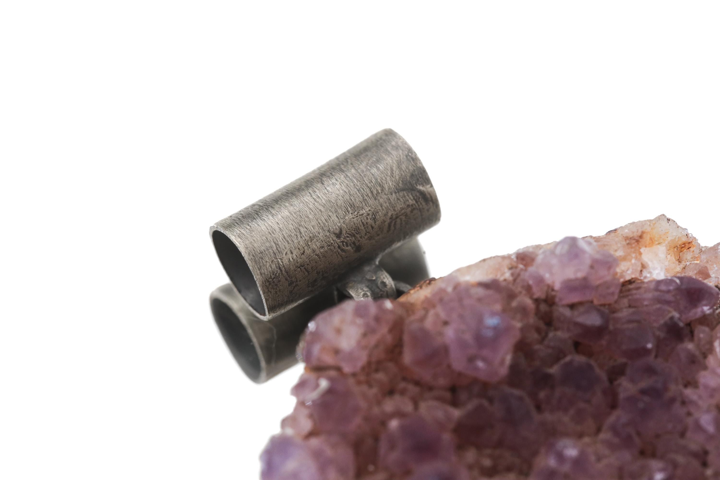 Raw Amethyst Druzy Pendant, Oxidized Sterling Silver, Natural Crystal Necklace