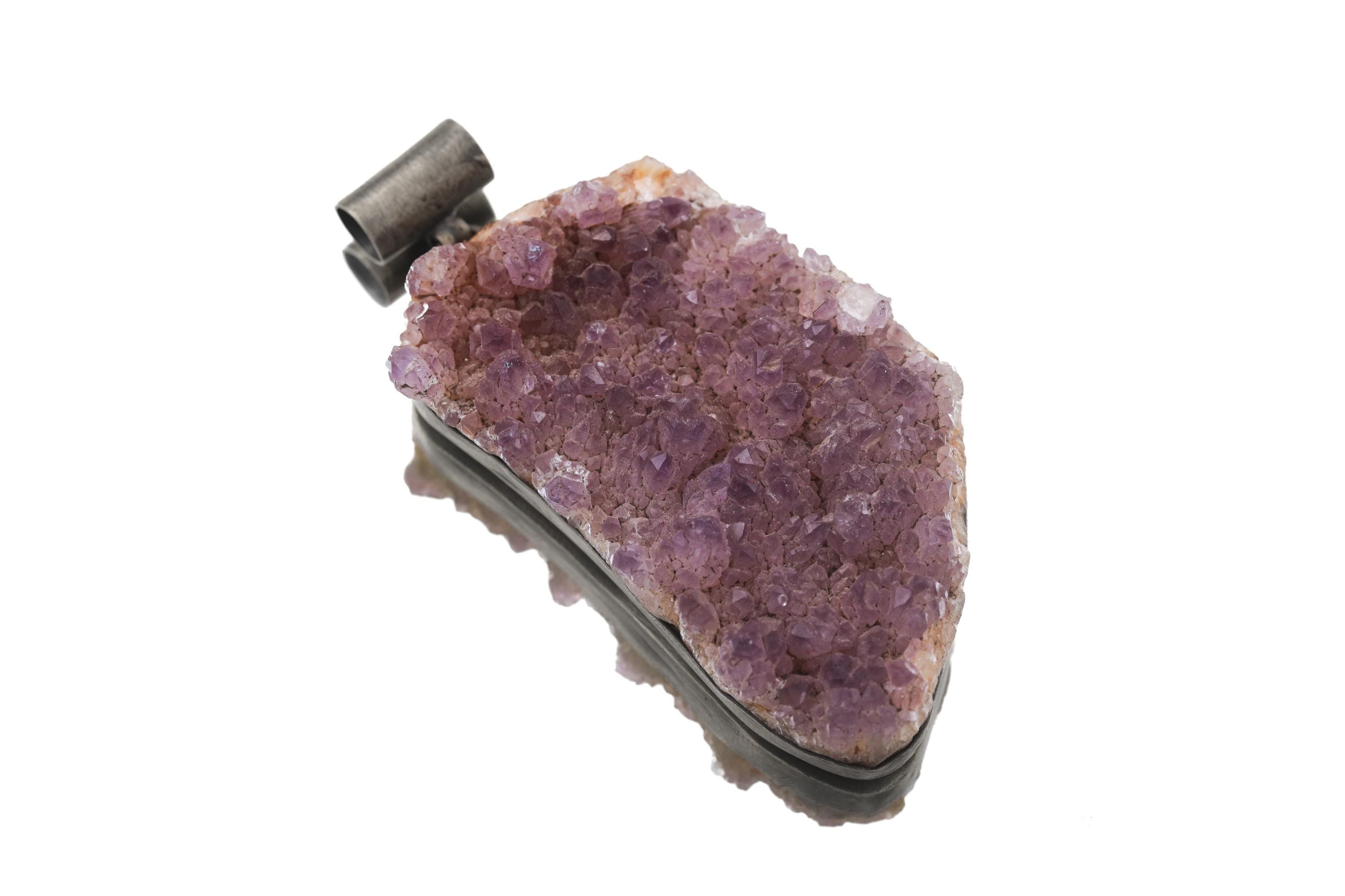 Raw Amethyst Druzy Pendant, Oxidized Sterling Silver, Natural Crystal Necklace