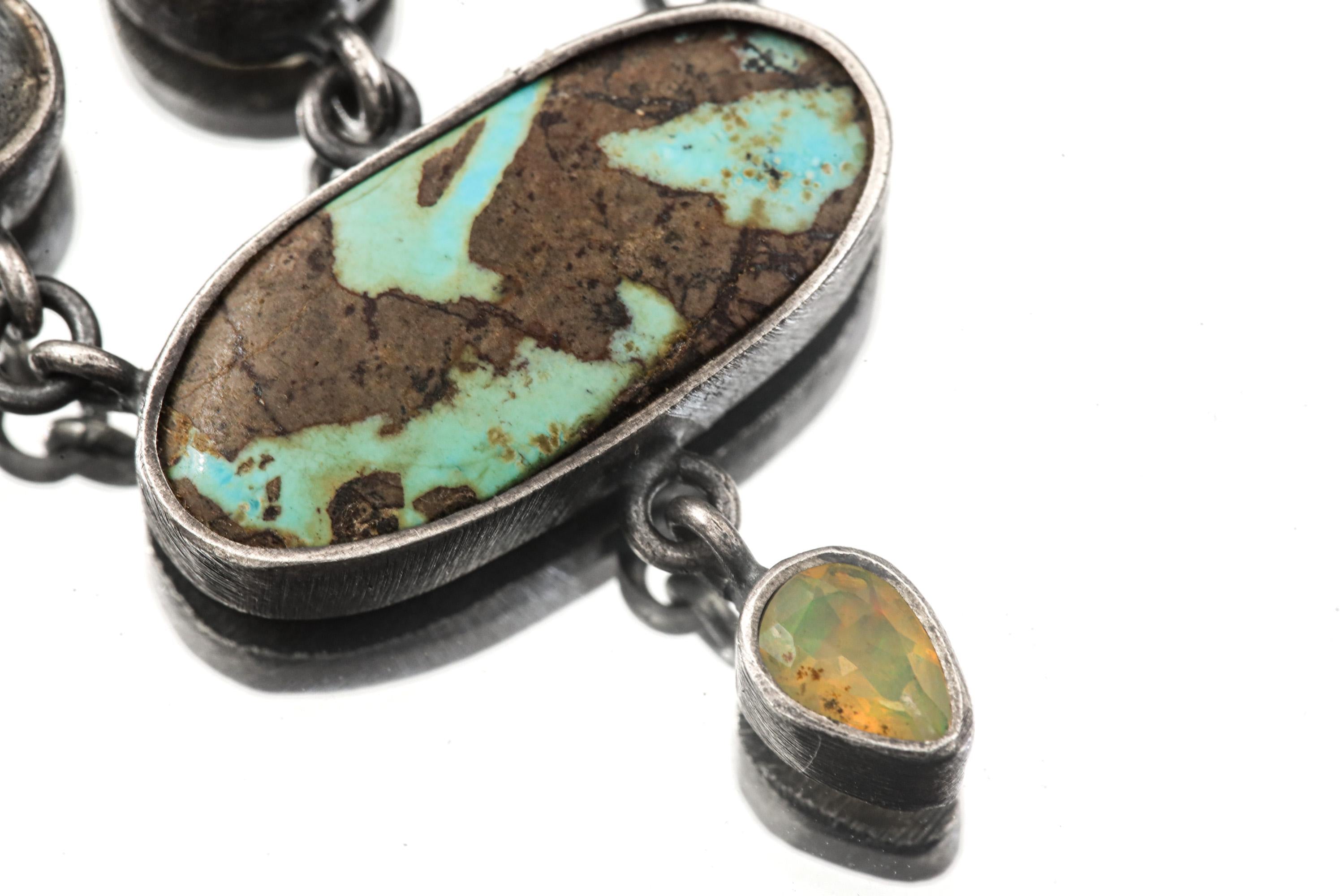 Oxidized Sterling Silver Gemstone Pendant: Australian Opal, Labradorite, Turquoise, Moonstone