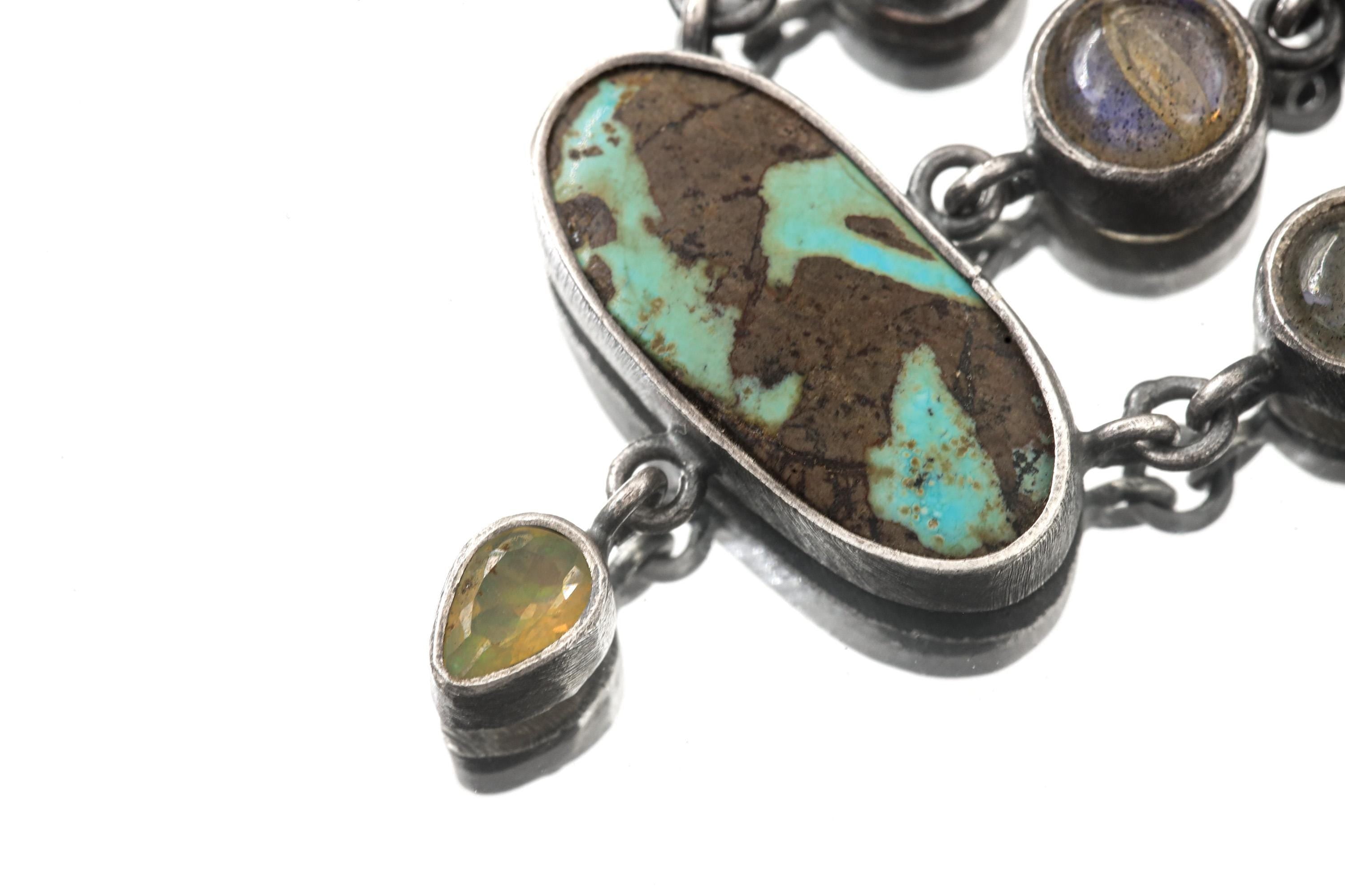 Oxidized Sterling Silver Gemstone Pendant: Australian Opal, Labradorite, Turquoise, Moonstone