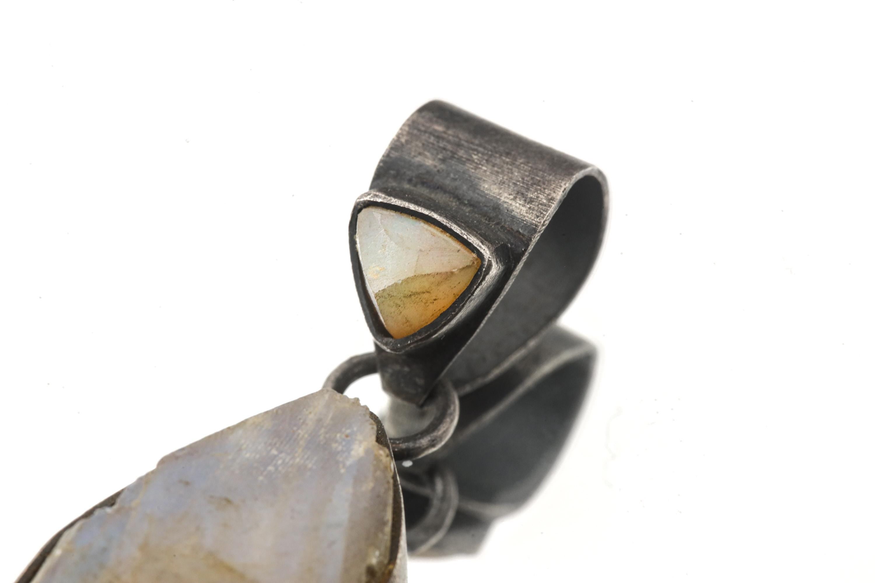 Ethiopian Opal Moonstone Labradorite Pendant: Sterling Silver Celestial Jewelry