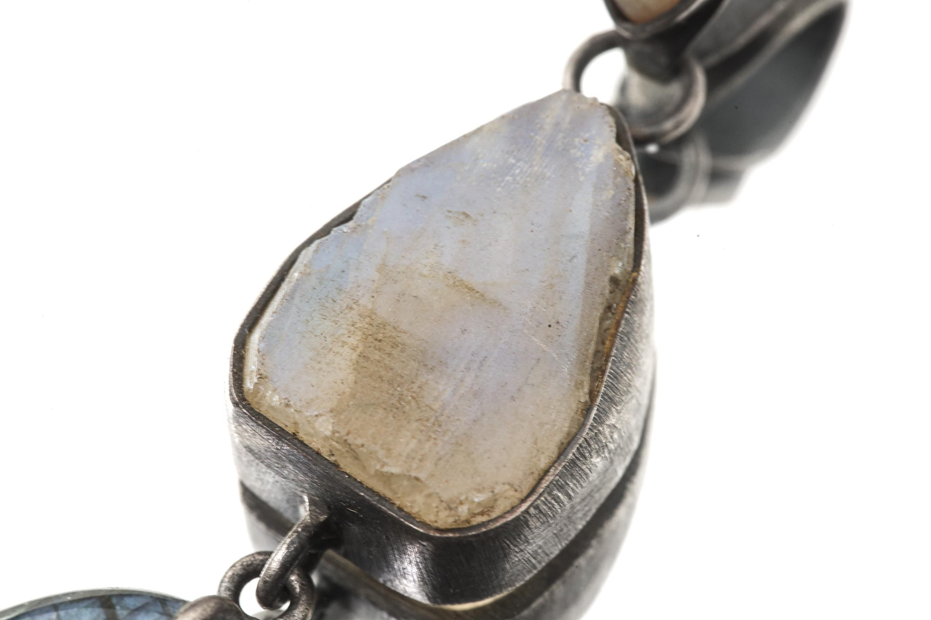 Ethiopian Opal Moonstone Labradorite Pendant: Sterling Silver Celestial Jewelry