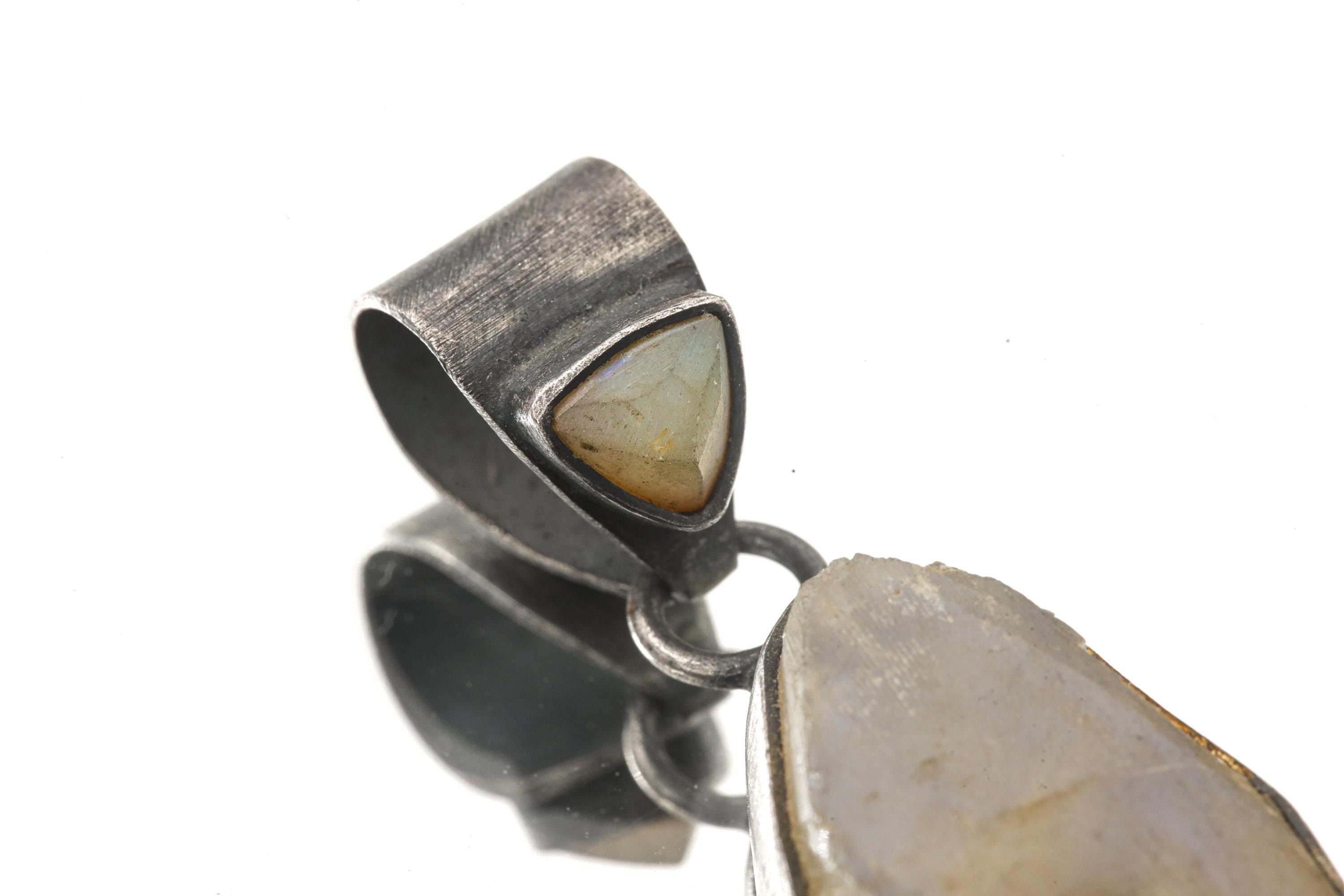 Ethiopian Opal Moonstone Labradorite Pendant: Sterling Silver Celestial Jewelry