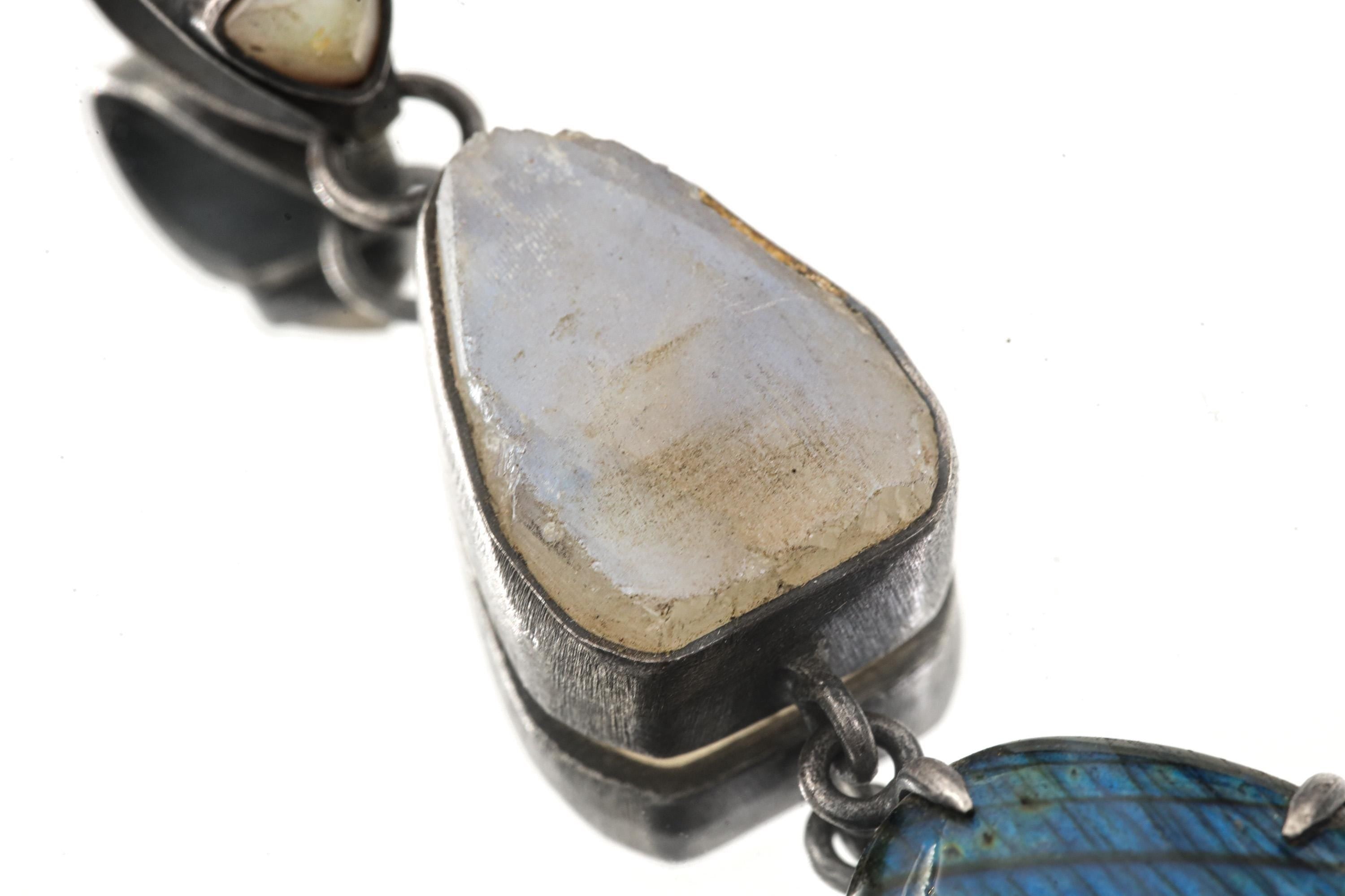 Ethiopian Opal Moonstone Labradorite Pendant: Sterling Silver Celestial Jewelry