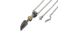 Oxidized Sterling Silver Pendant: Sapphire, Amber, Black Rutile Gemstones