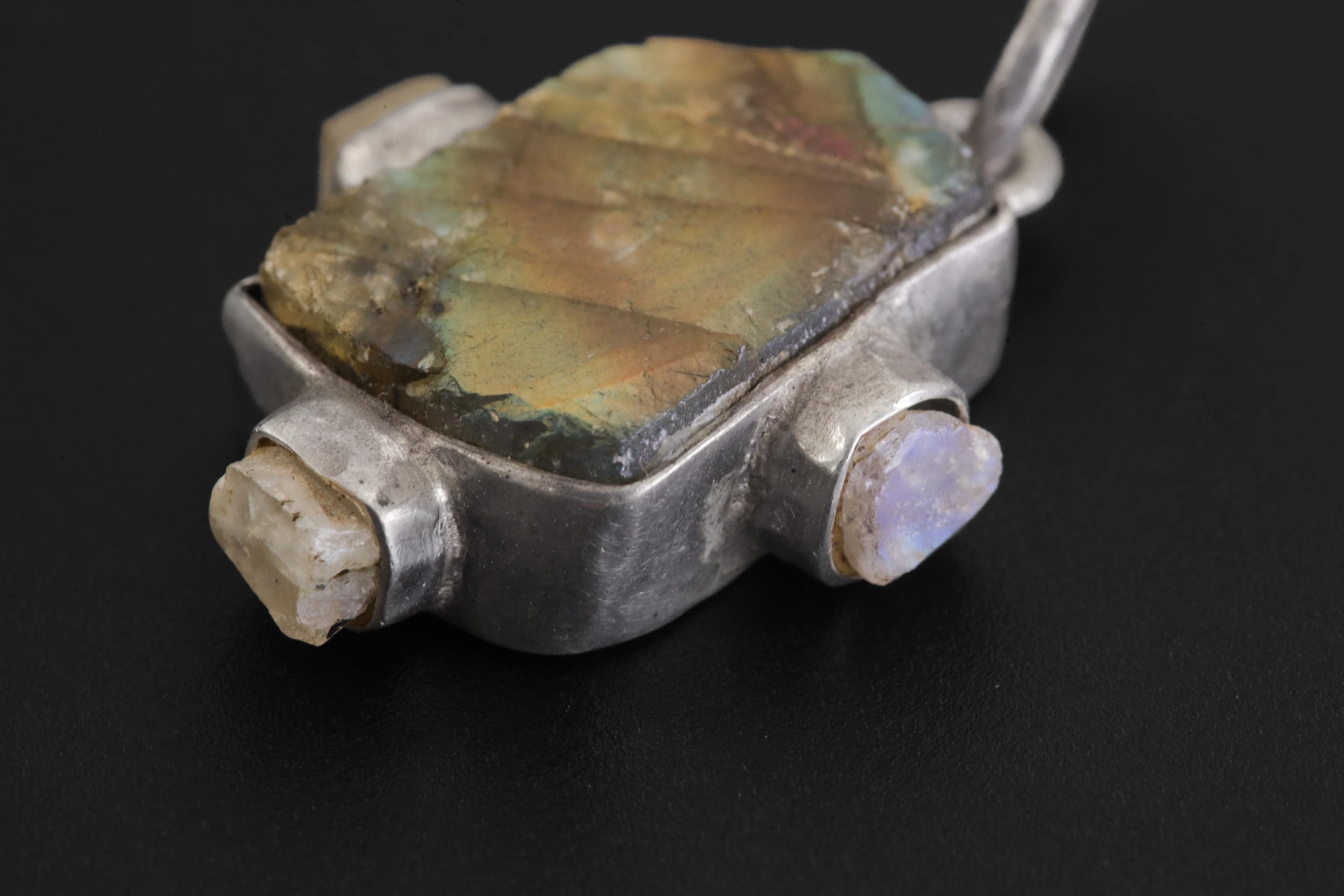 Raw Labradorite Moonstone Pendant: Hammered Sterling Silver Healing Necklace