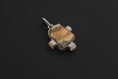 Raw Labradorite Moonstone Pendant: Hammered Sterling Silver Healing Necklace